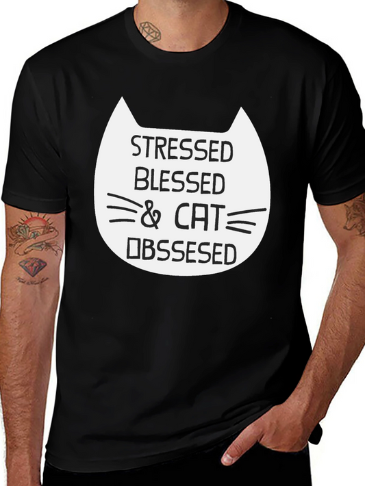 Stressed Blessed & Cat Obsessed Graphic Tee