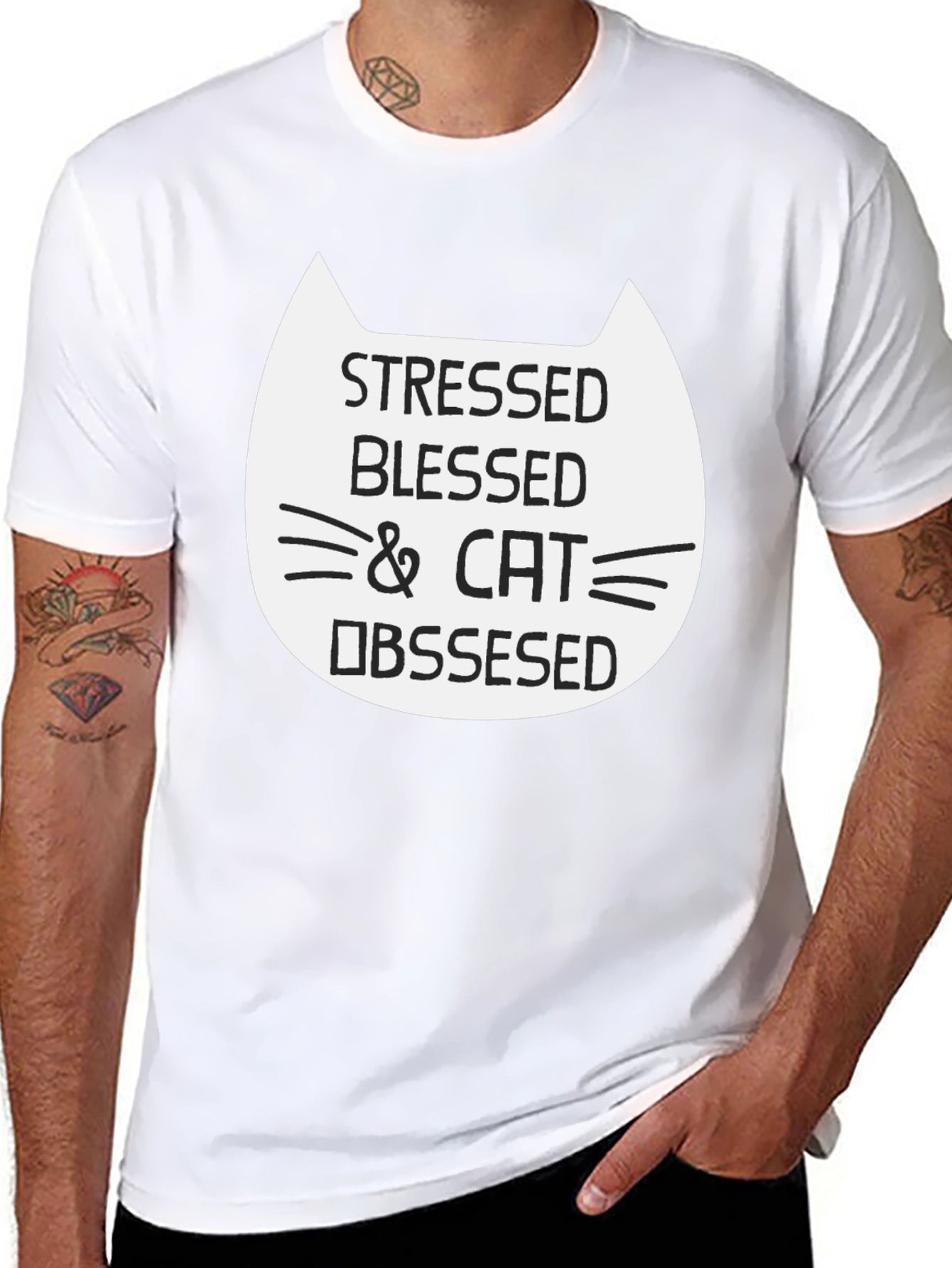 Stressed Blessed & Cat Obsessed Graphic Tee