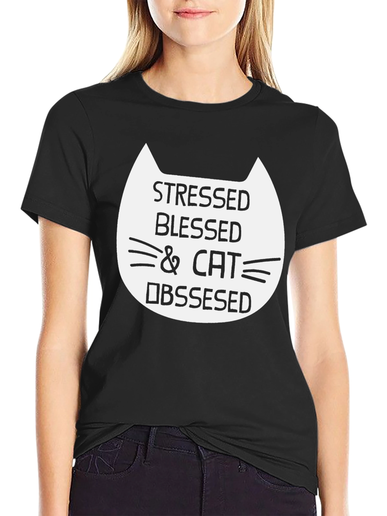 Stressed Blessed & Cat Obsessed Graphic Tee