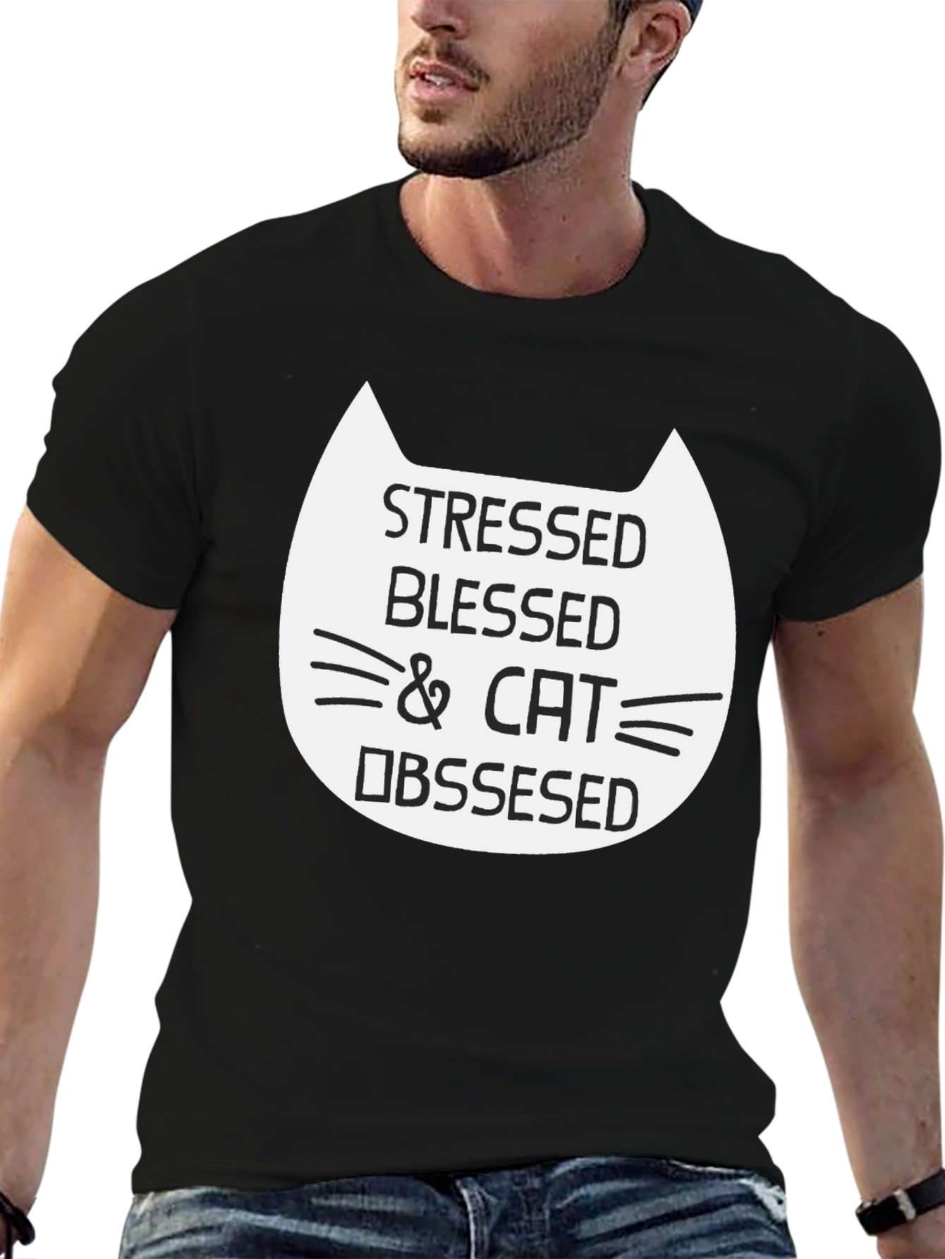 Stressed Blessed & Cat Obsessed Graphic Tee