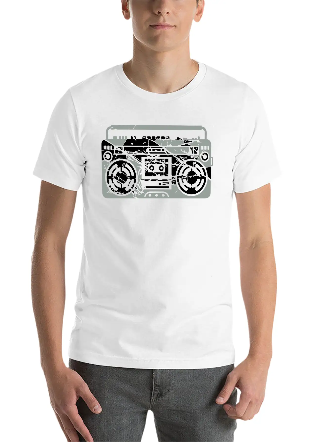 Scratch Ghettoblaster Cracks Music Player Retro Pa Soft Cotton Short Sleeve Tee – Unisex Wardrobe Staple