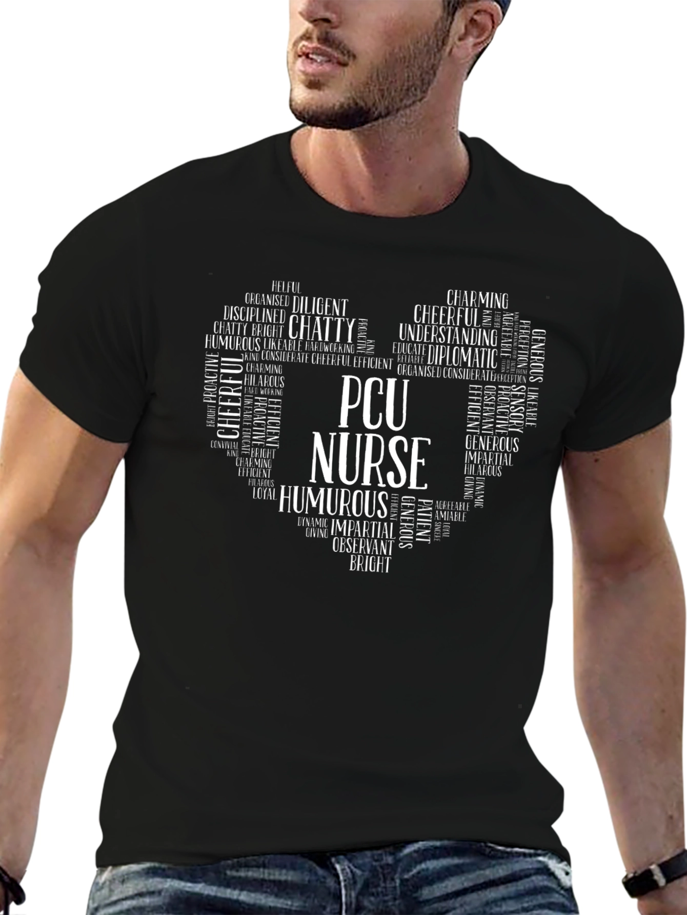 PCU Nurse Heart Word Art T-Shirt - Black
