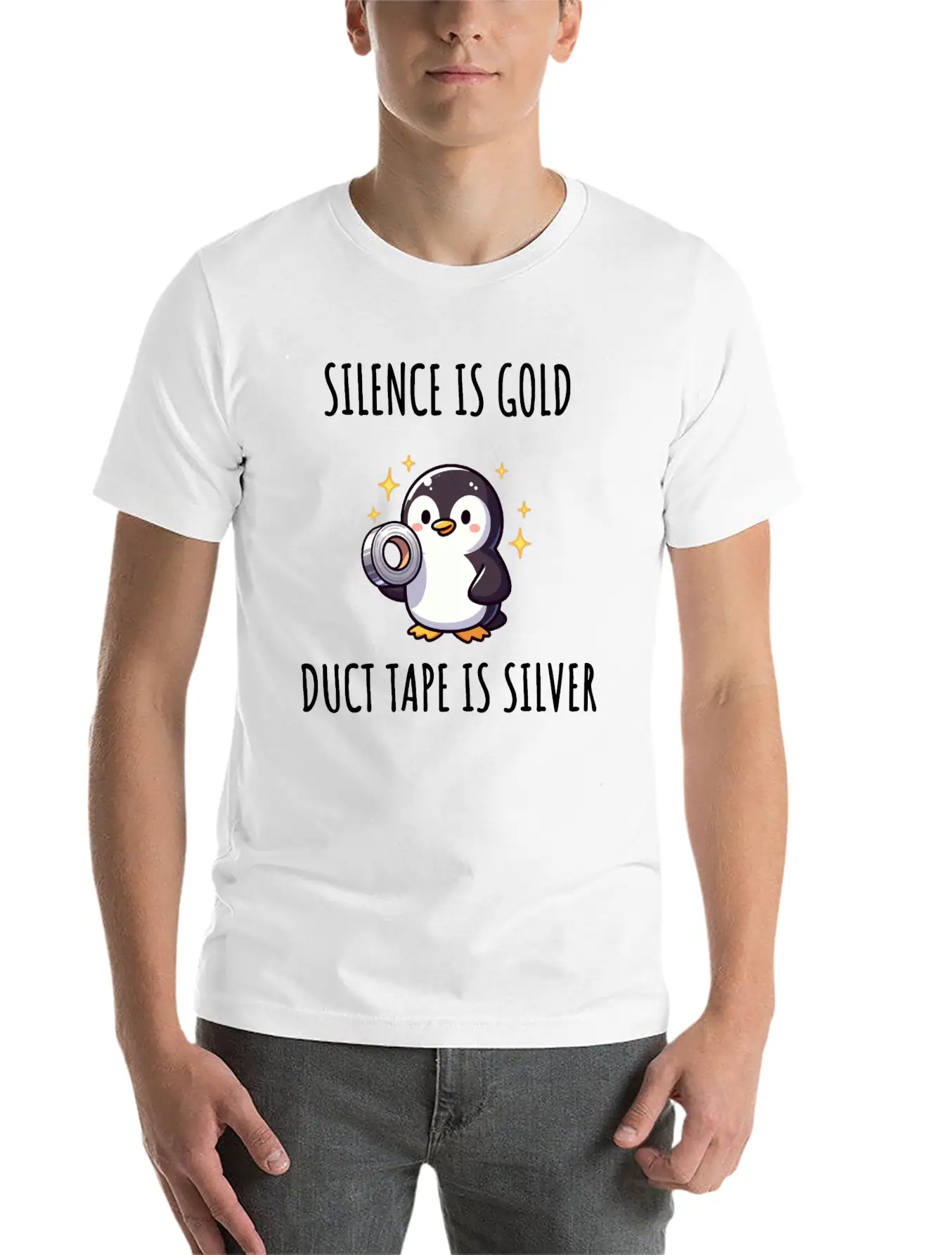 Silence Is Golden Duct Tape Is Silver Penguin Modern Fit Casual T-Shirt ��� Clean And Versatile Design