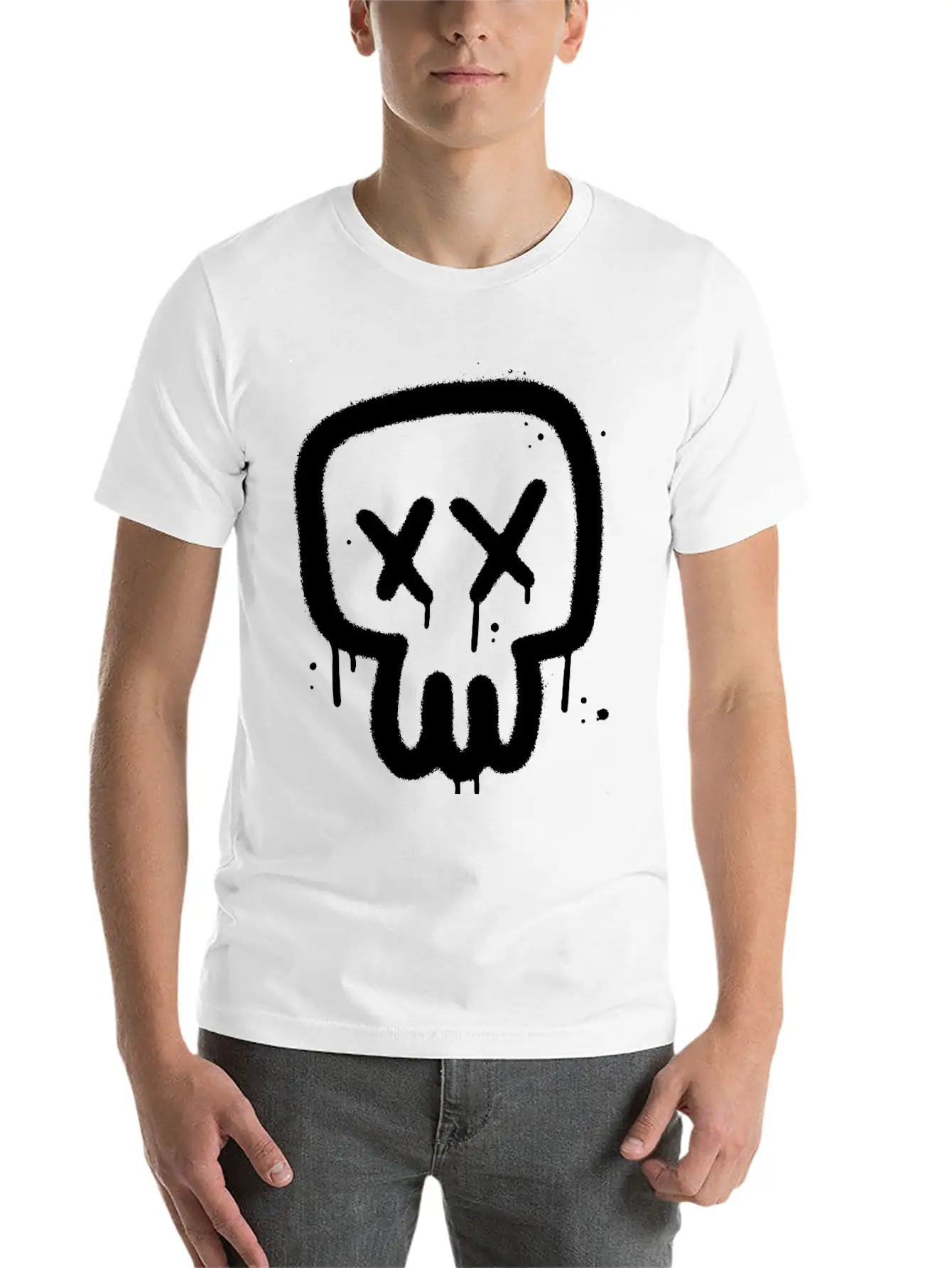 Skull Graffiti Essential Cotton Tee For Daily Outfits – Unisex Style