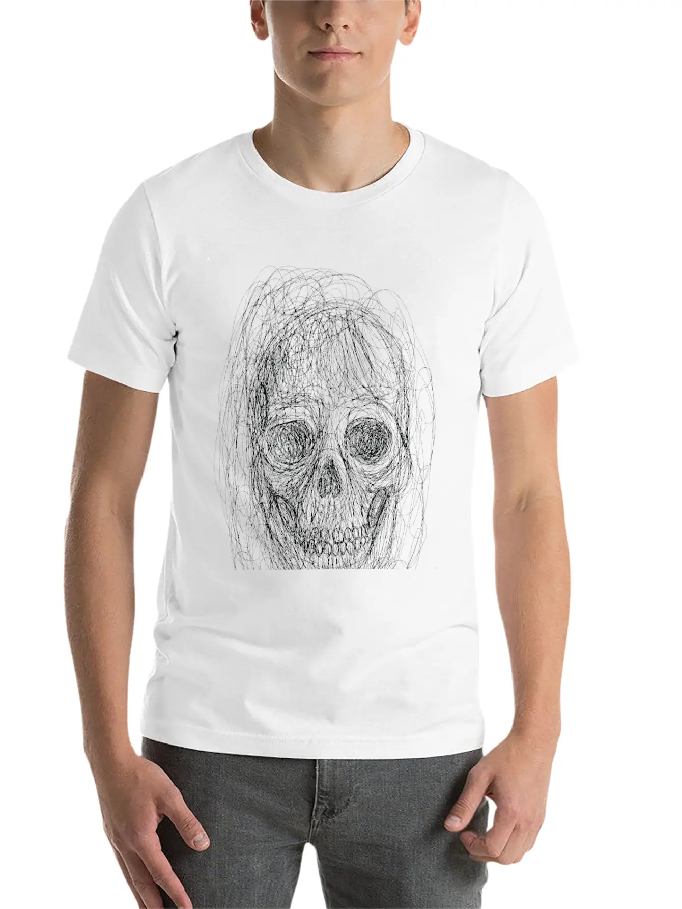 Skull Line Art_ Painted Skull Face Soft Cotton Short Sleeve Tee – Unisex Wardrobe Staple