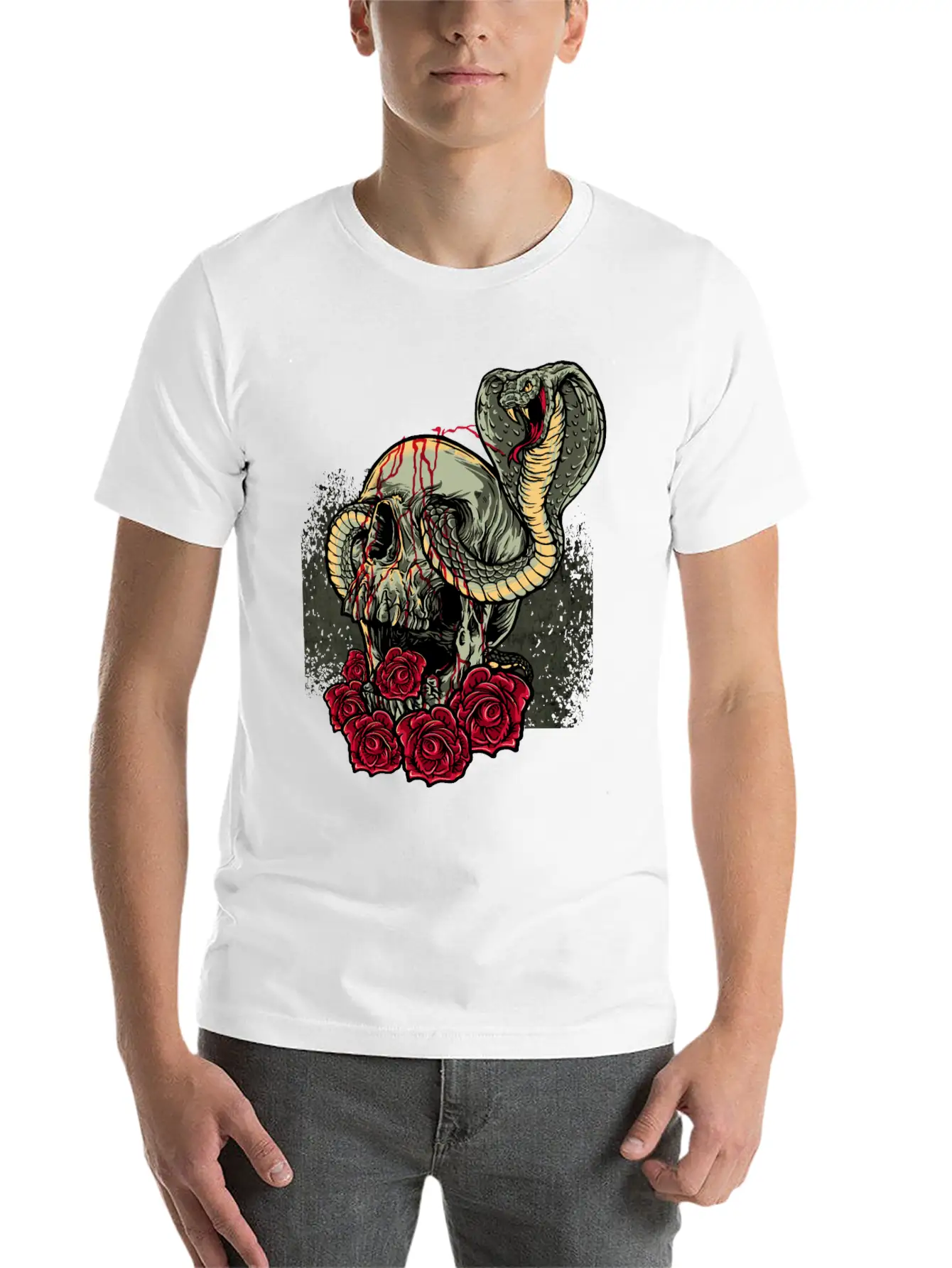 Skull Snake Roses Scary Horror Lightweight Cotton T-Shirt – Daily Comfort Graphic Shirt