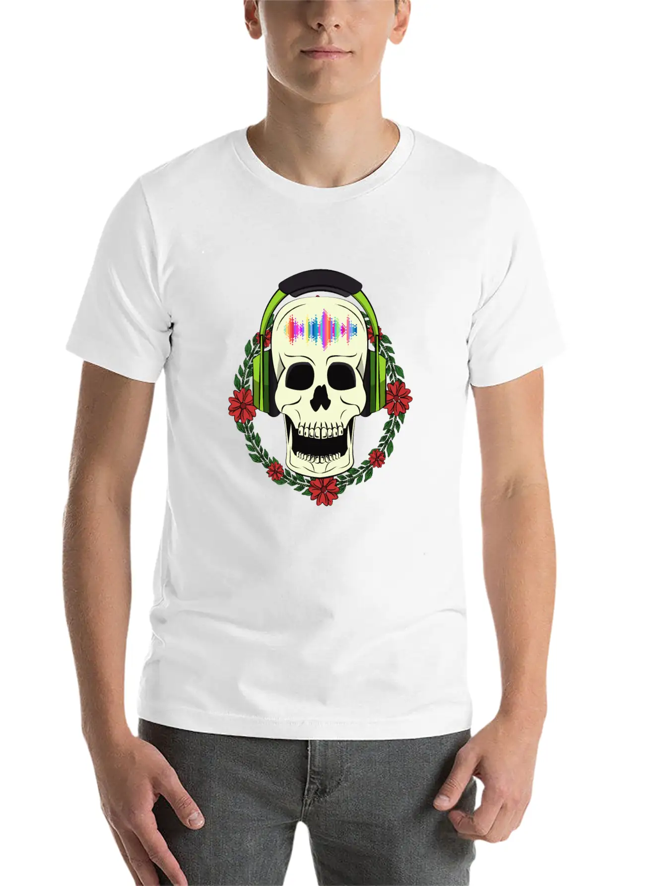 Skull With Earphones Modern Fit Casual T-Shirt – Clean And Versatile Design