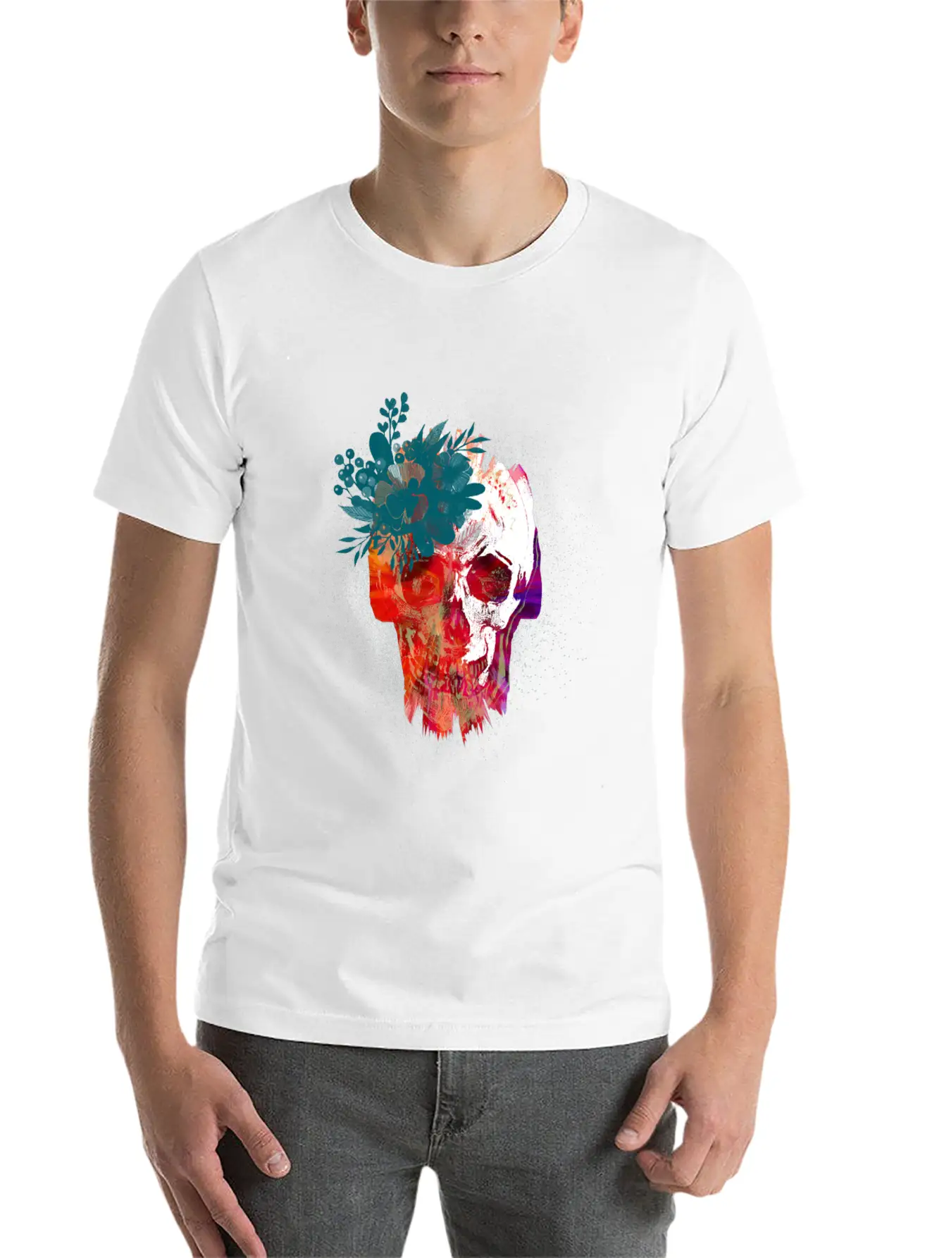 Skull With Flowers Lightweight Cotton T-Shirt – Daily Comfort Graphic Shirt