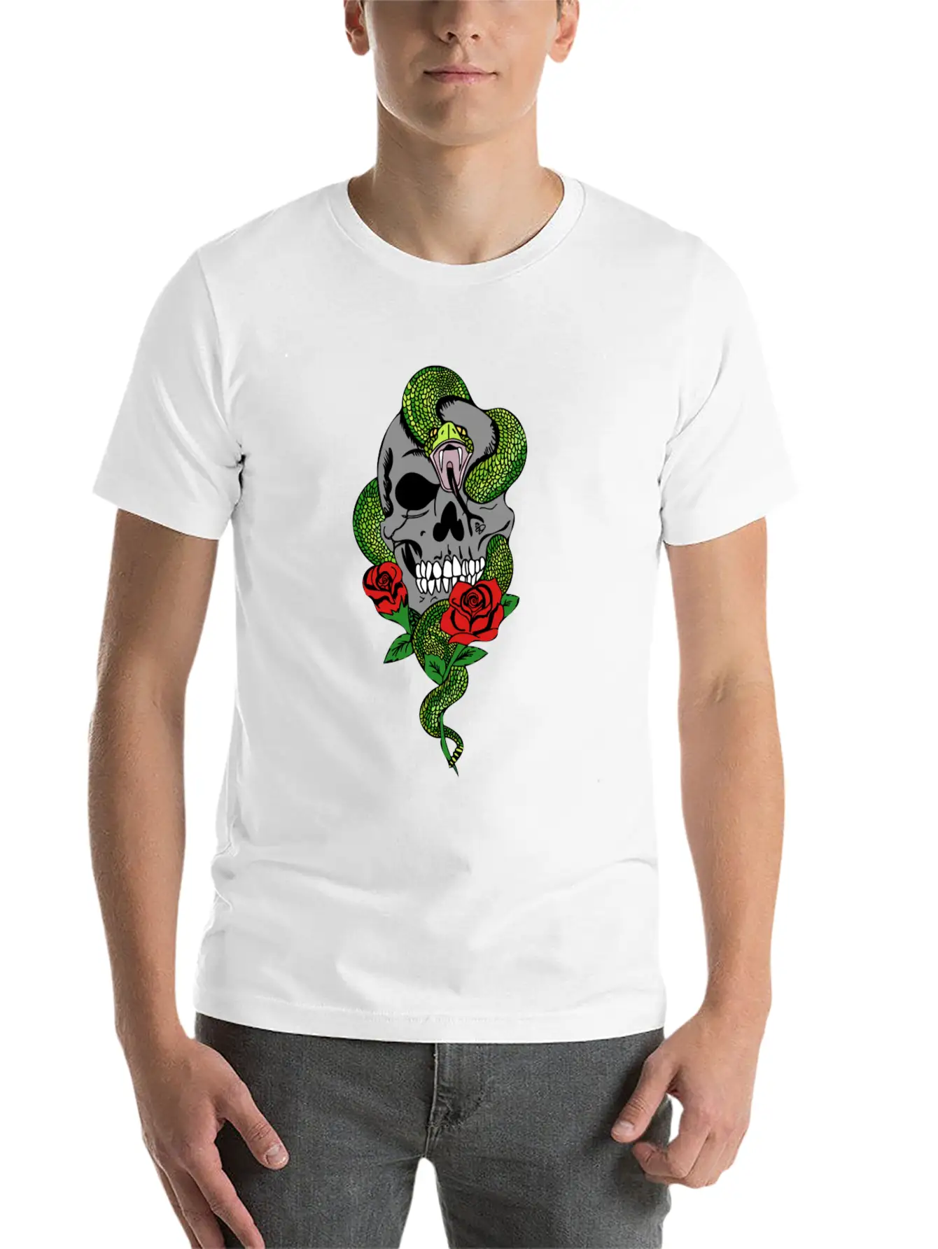 Snake Skull Roses Unisex Casual T-Shirt – Clean Design For Daily Comfort