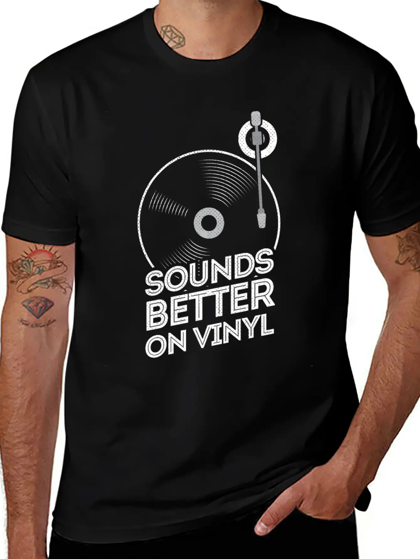 Sounds Better On Vinyl Record Player Album LP Gift Stylish Everyday T-Shirt – Unisex Basic Cotton Tee