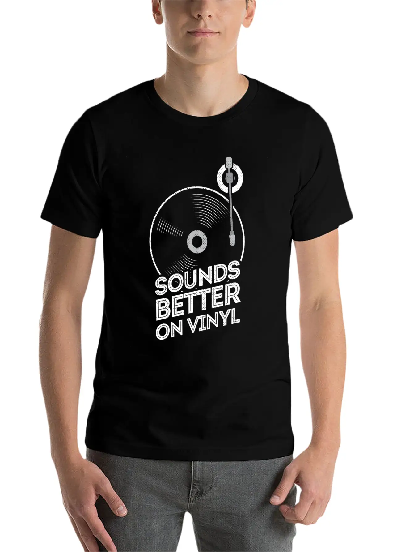 Sounds Better On Vinyl Record Player Album LP Gift Stylish Everyday T-Shirt – Unisex Basic Cotton Tee