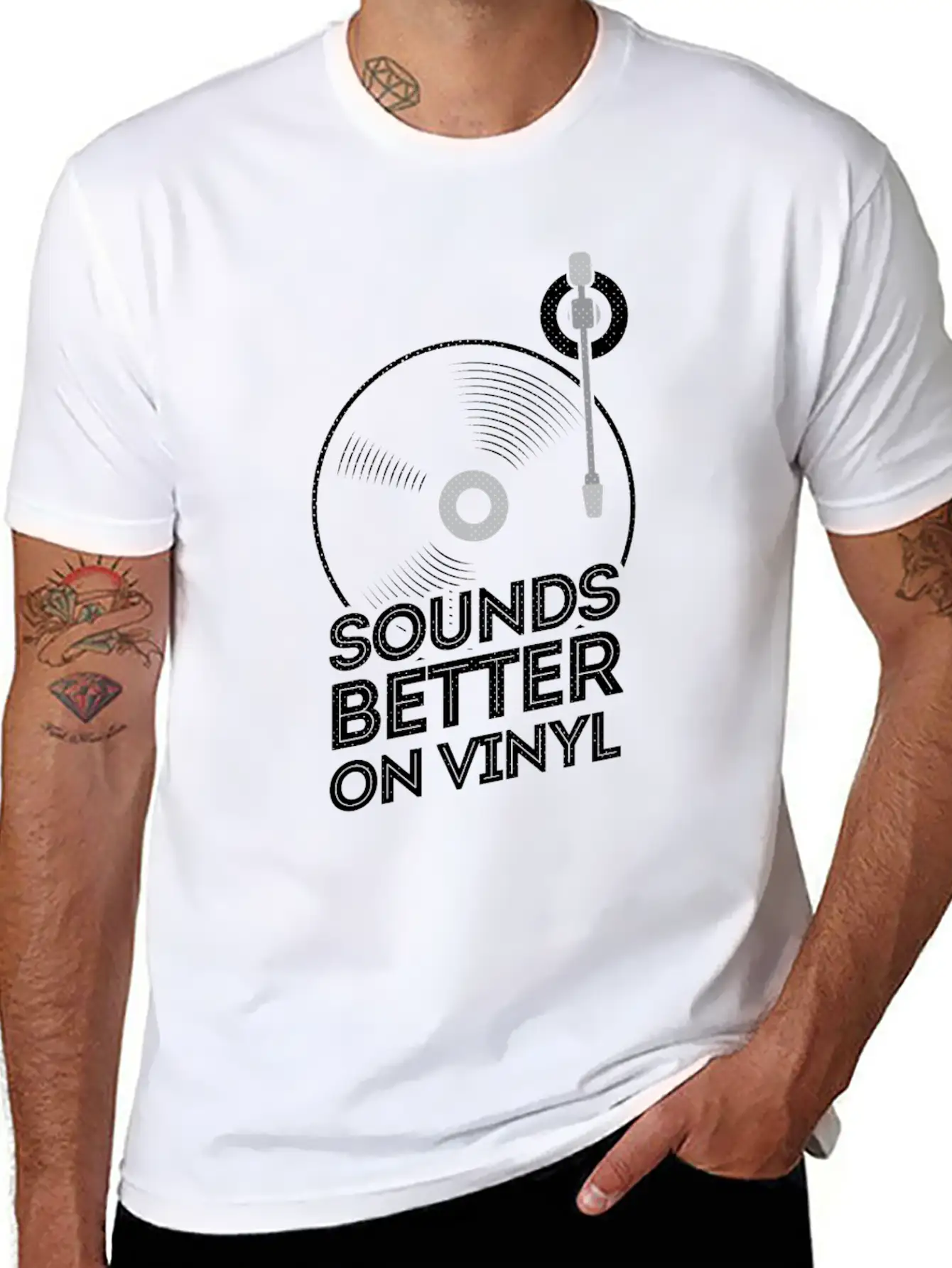 Sounds Better On Vinyl Record Player Album LP Gift Stylish Everyday T-Shirt – Unisex Basic Cotton Tee