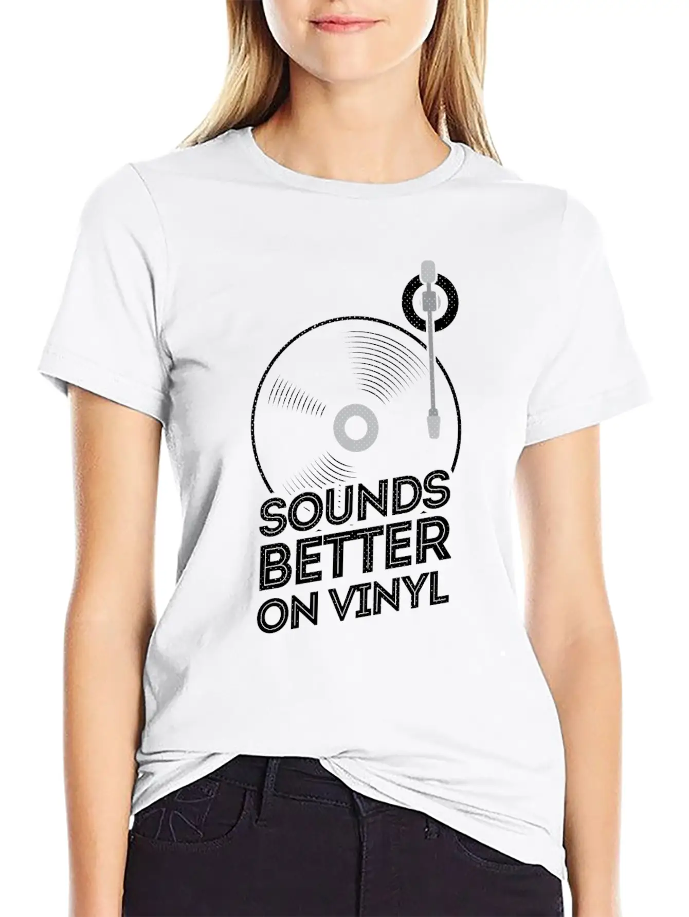 Sounds Better On Vinyl Record Player Album LP Gift Stylish Everyday T-Shirt – Unisex Basic Cotton Tee