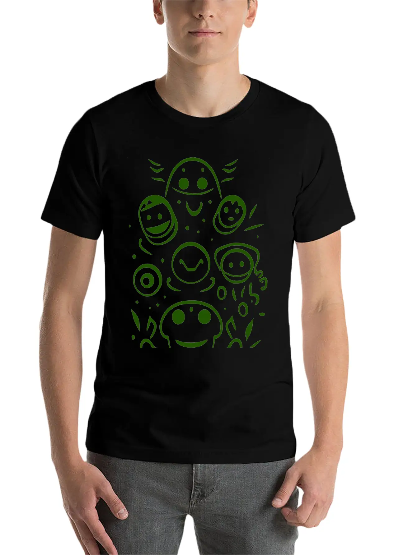 Space Alien Creatures Doodle Vector Single Color Lightweight Cotton T-Shirt – Daily Comfort Graphic Shirt