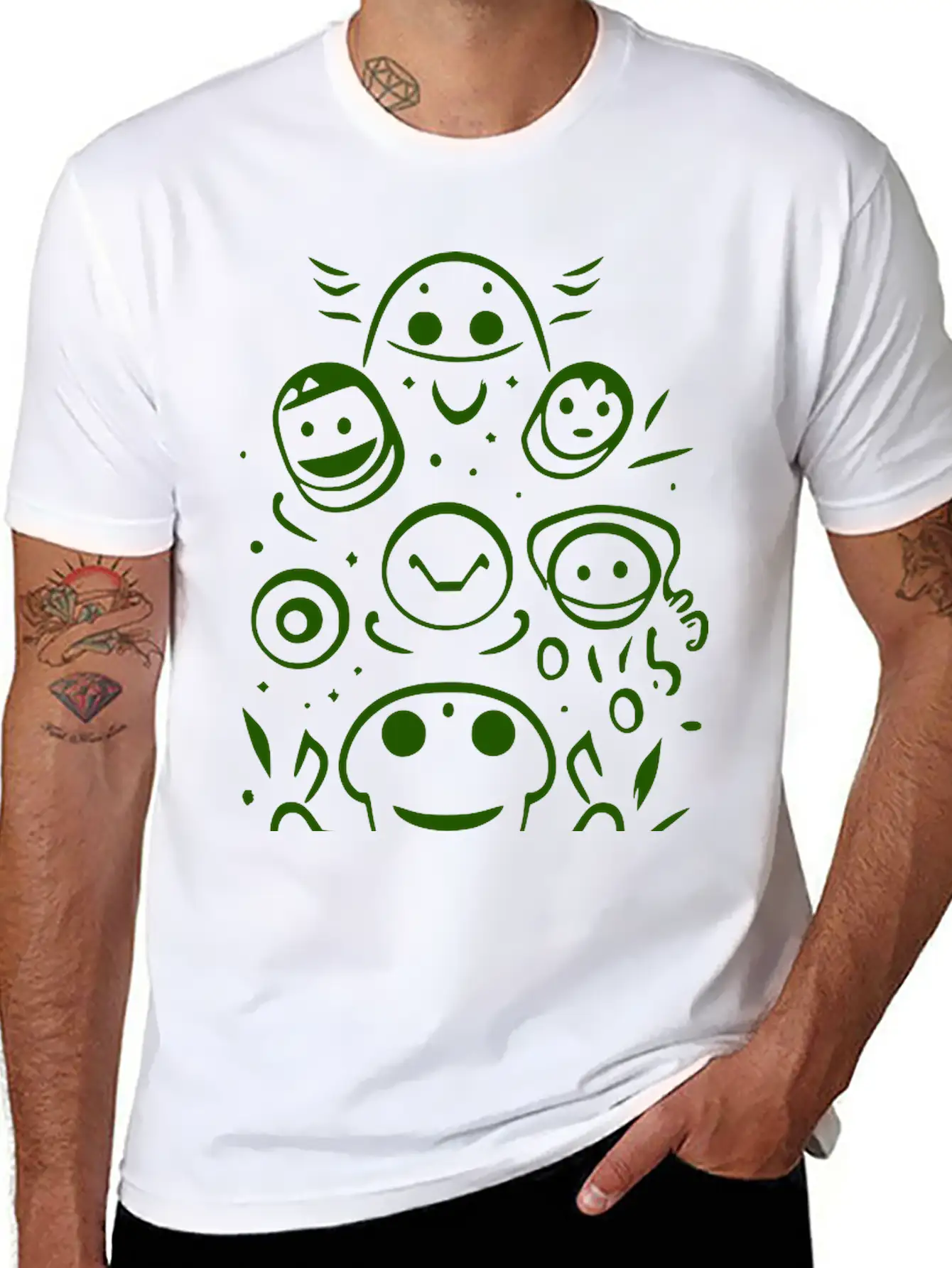 Space Alien Creatures Doodle Vector Single Color Lightweight Cotton T-Shirt – Daily Comfort Graphic Shirt