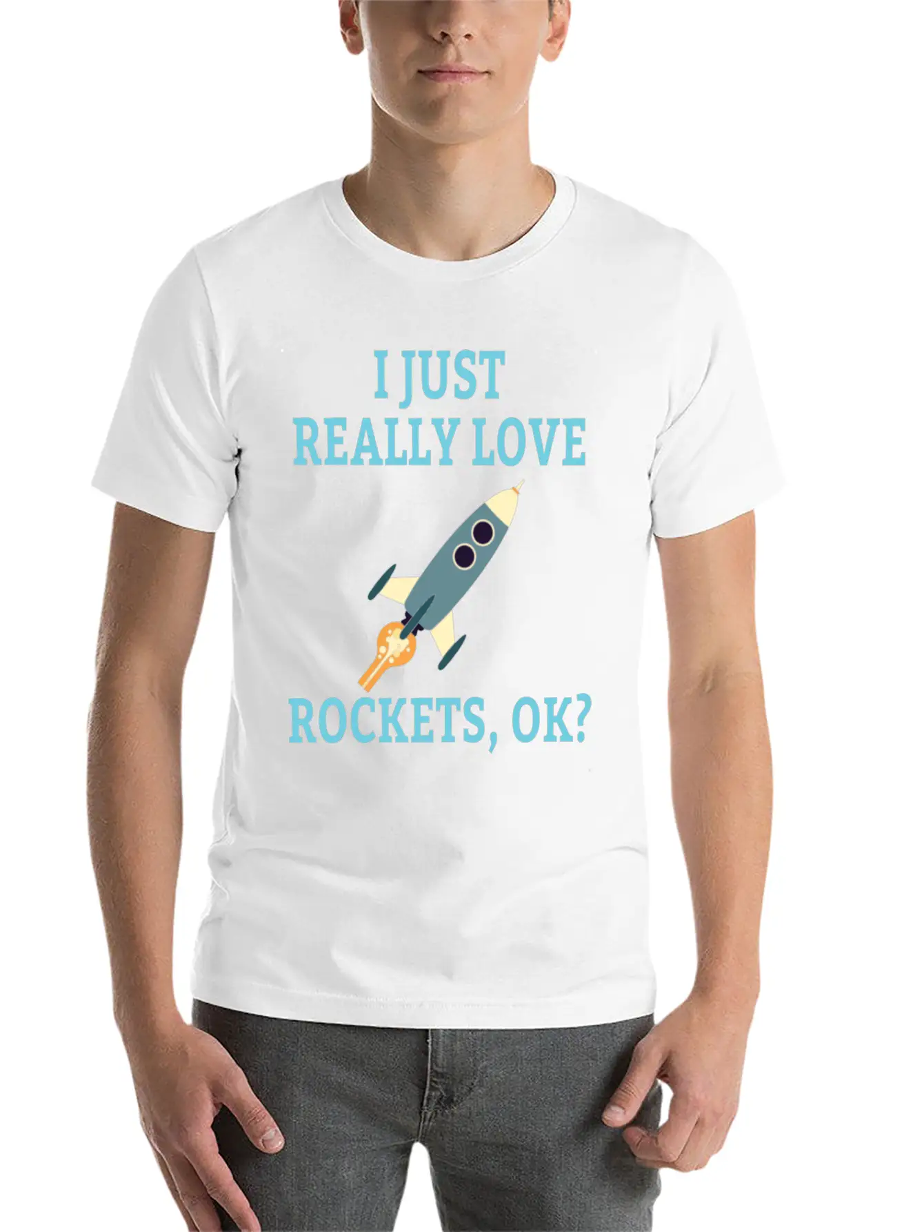 SPACE / ROCKET: I Just Love Rockets Basic Graphic T-Shirt – Daily Comfort In Soft Cotton