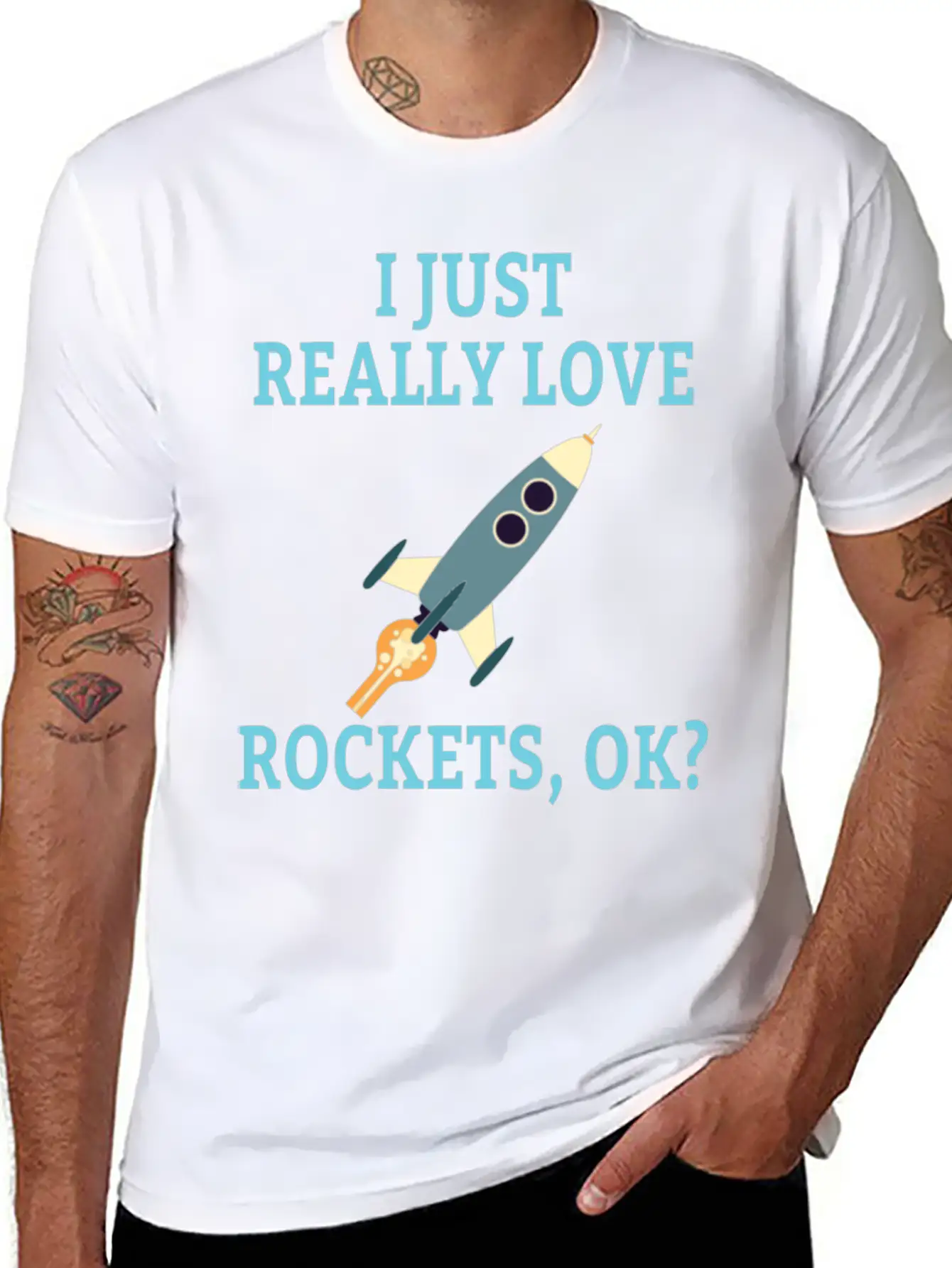 SPACE / ROCKET: I Just Love Rockets Basic Graphic T-Shirt – Daily Comfort In Soft Cotton