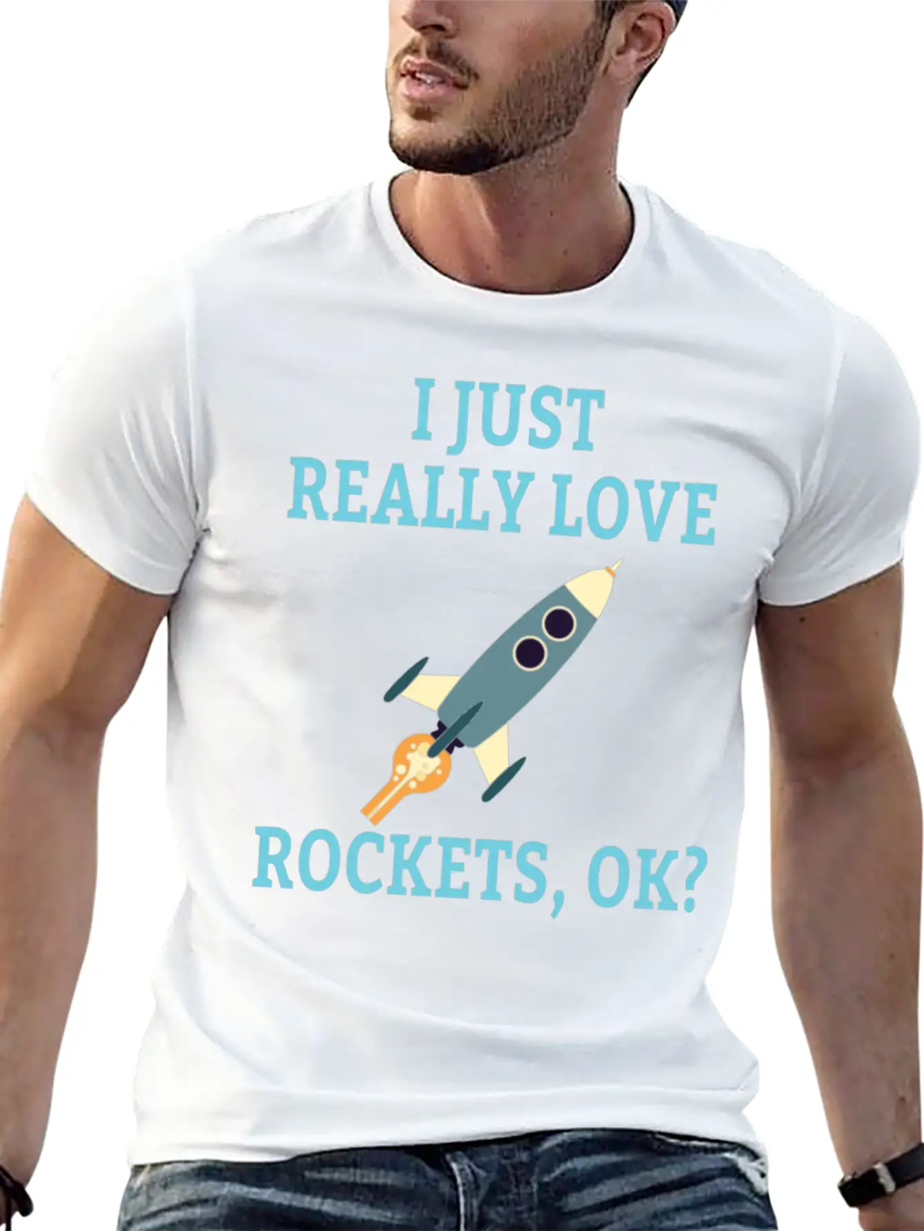 SPACE / ROCKET: I Just Love Rockets Basic Graphic T-Shirt – Daily Comfort In Soft Cotton