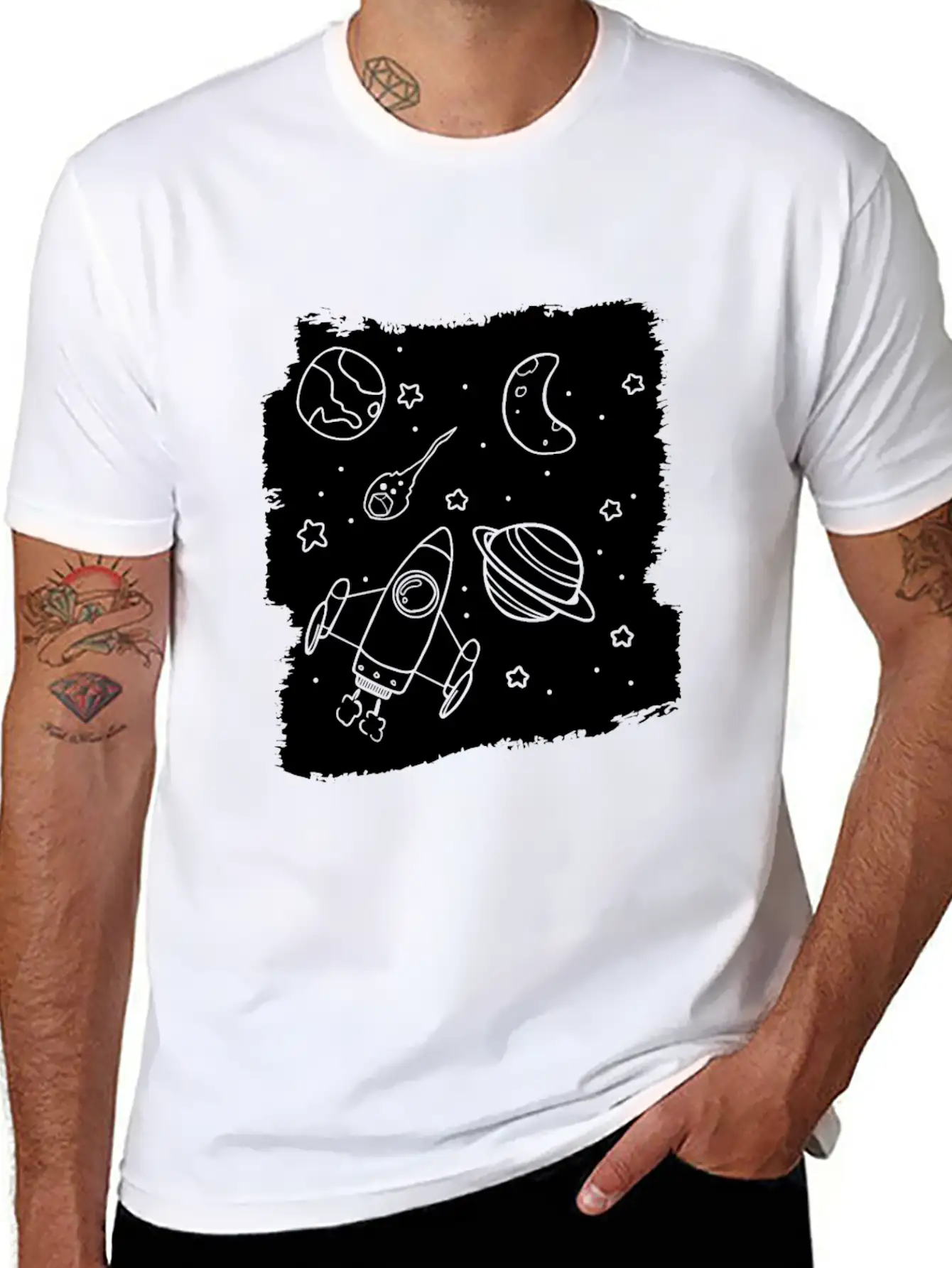Space Rocket Planets Relaxed Everyday Tee – Lightweight And Durable Cotton
