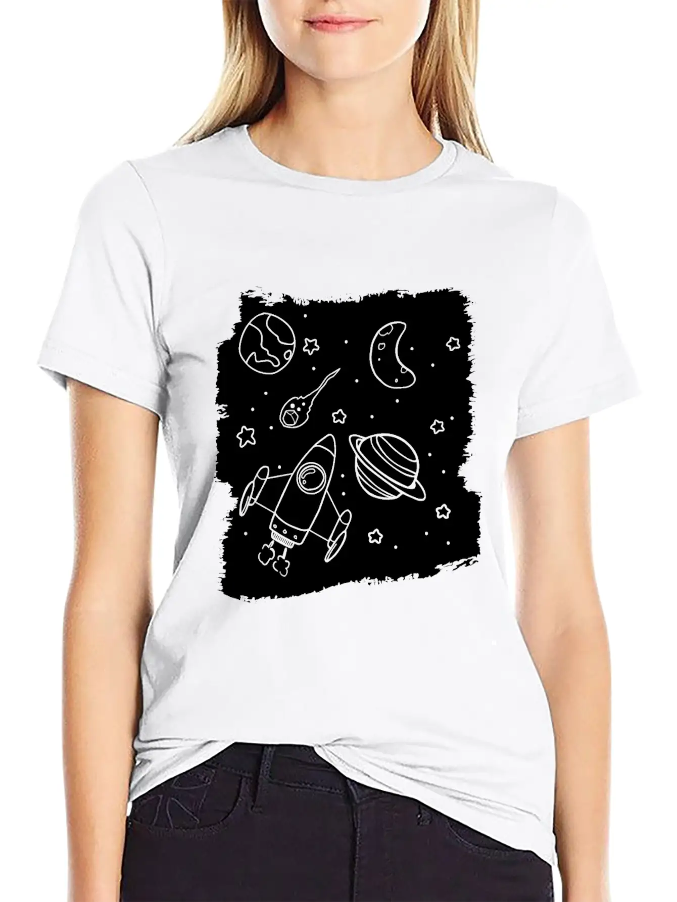 Space Rocket Planets Relaxed Everyday Tee – Lightweight And Durable Cotton