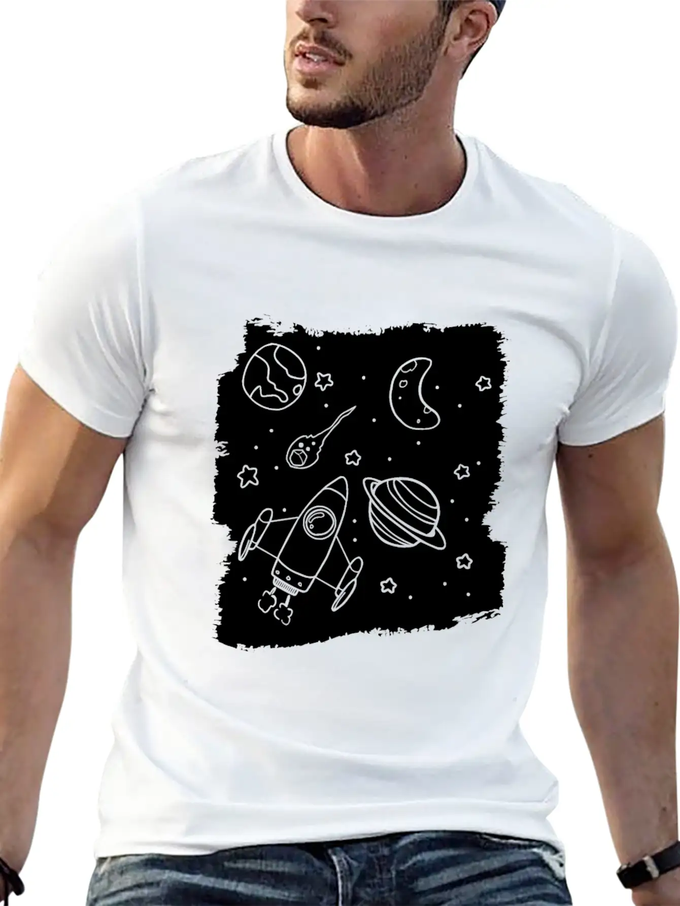 Space Rocket Planets Relaxed Everyday Tee – Lightweight And Durable Cotton