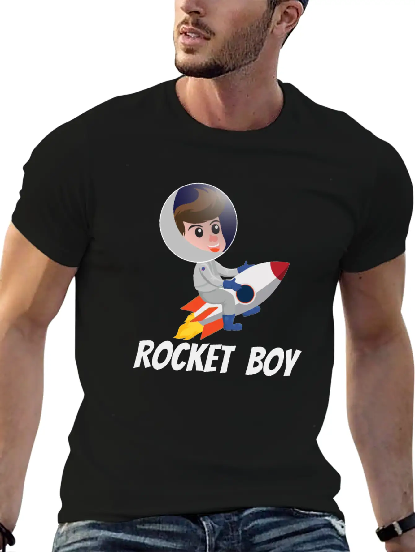 SPACE / ROCKET: Rocket Boy Modern Fit Casual T-Shirt ��� Clean And Versatile Design