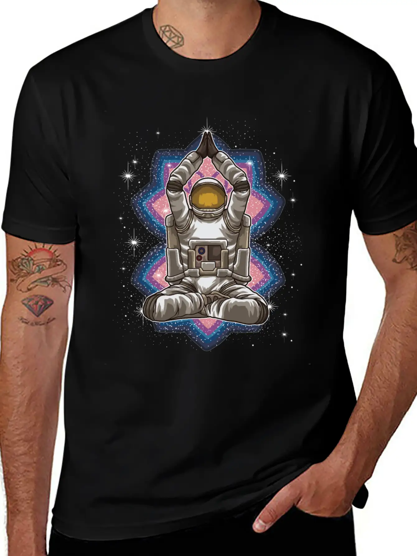 Space Yoga - Astronaut Meditates In The Galaxy Essential Cotton Tee For Daily Outfits – Unisex Style
