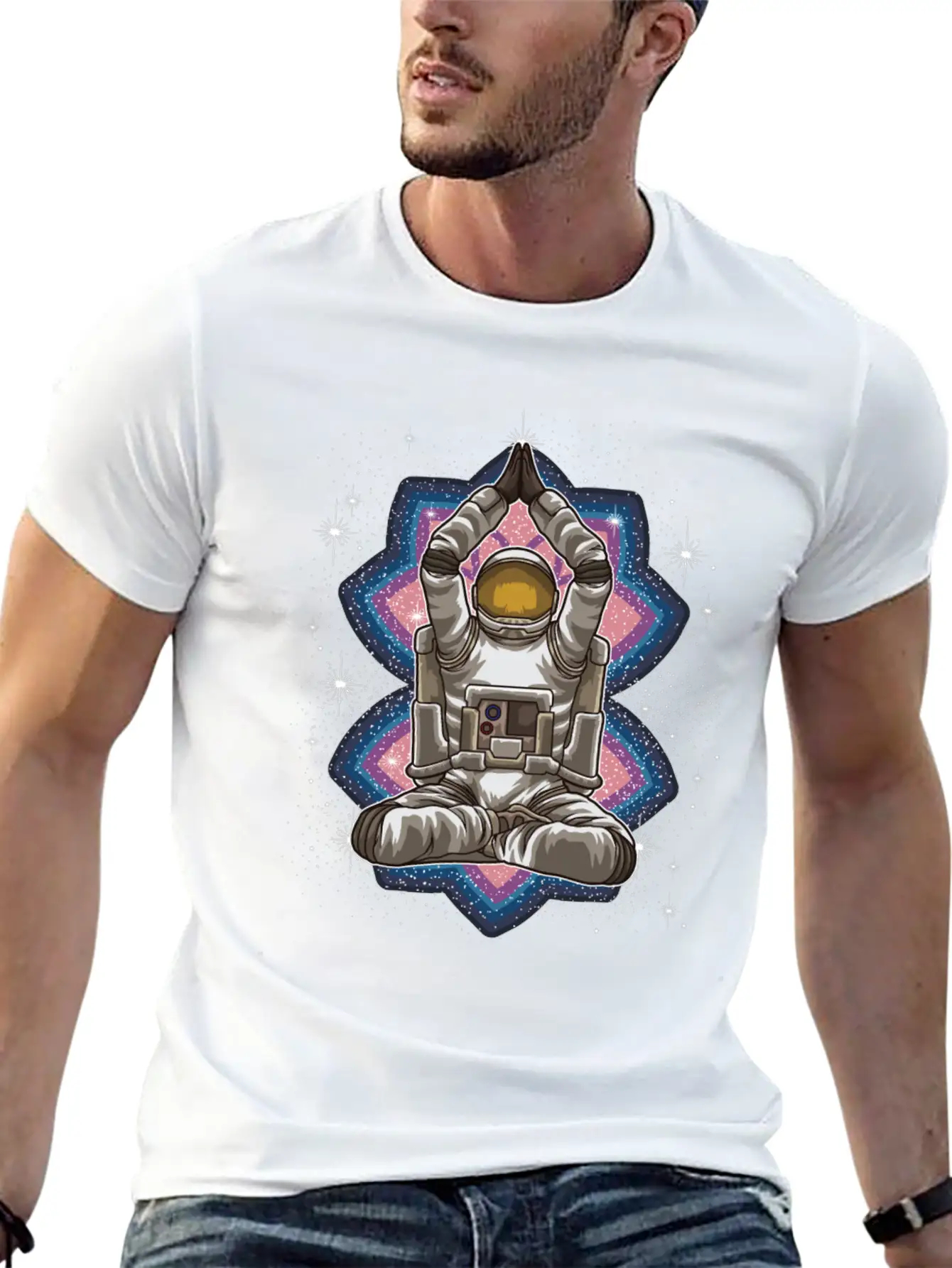 Space Yoga - Astronaut Meditates In The Galaxy Essential Cotton Tee For Daily Outfits – Unisex Style