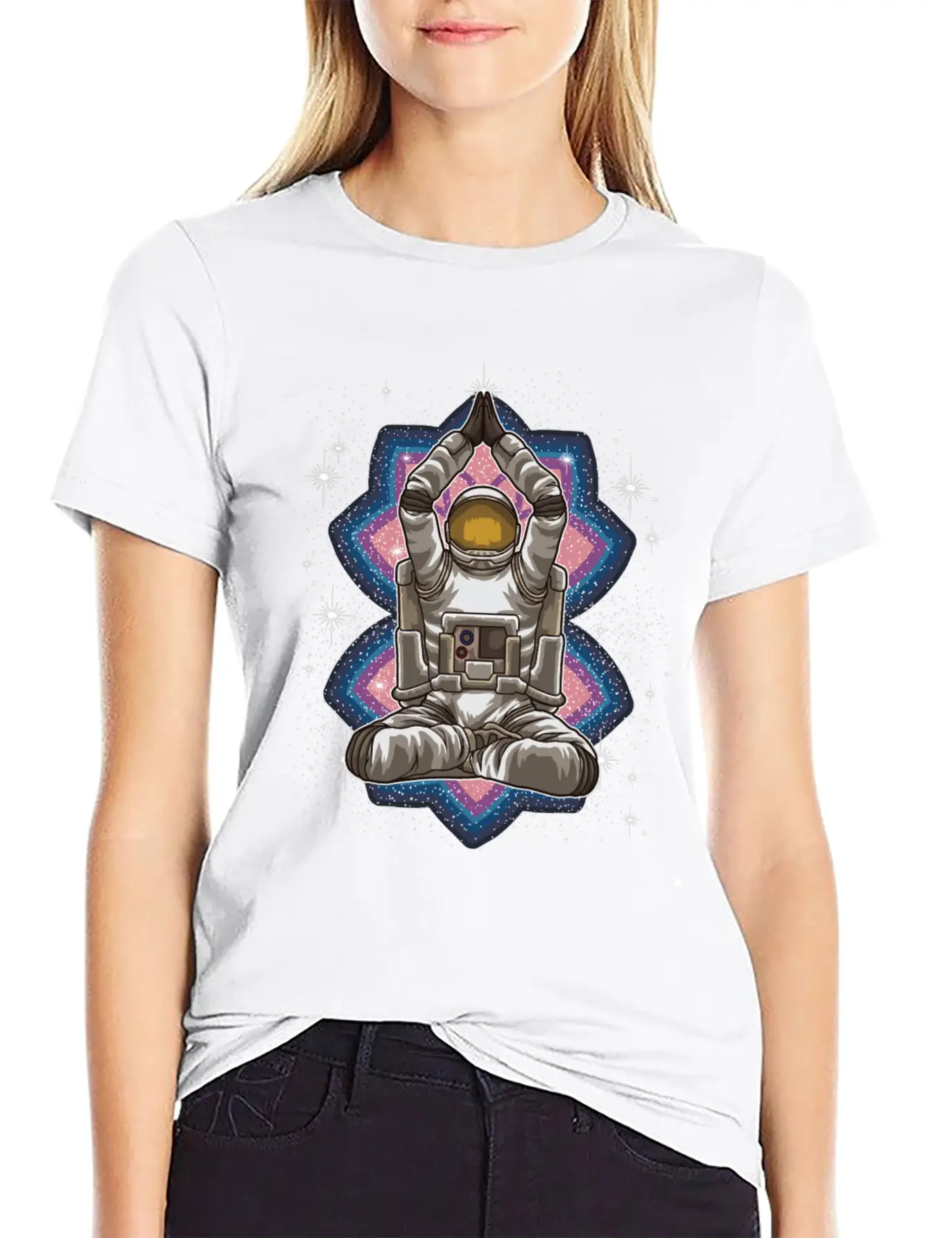 Space Yoga - Astronaut Meditates In The Galaxy Essential Cotton Tee For Daily Outfits – Unisex Style