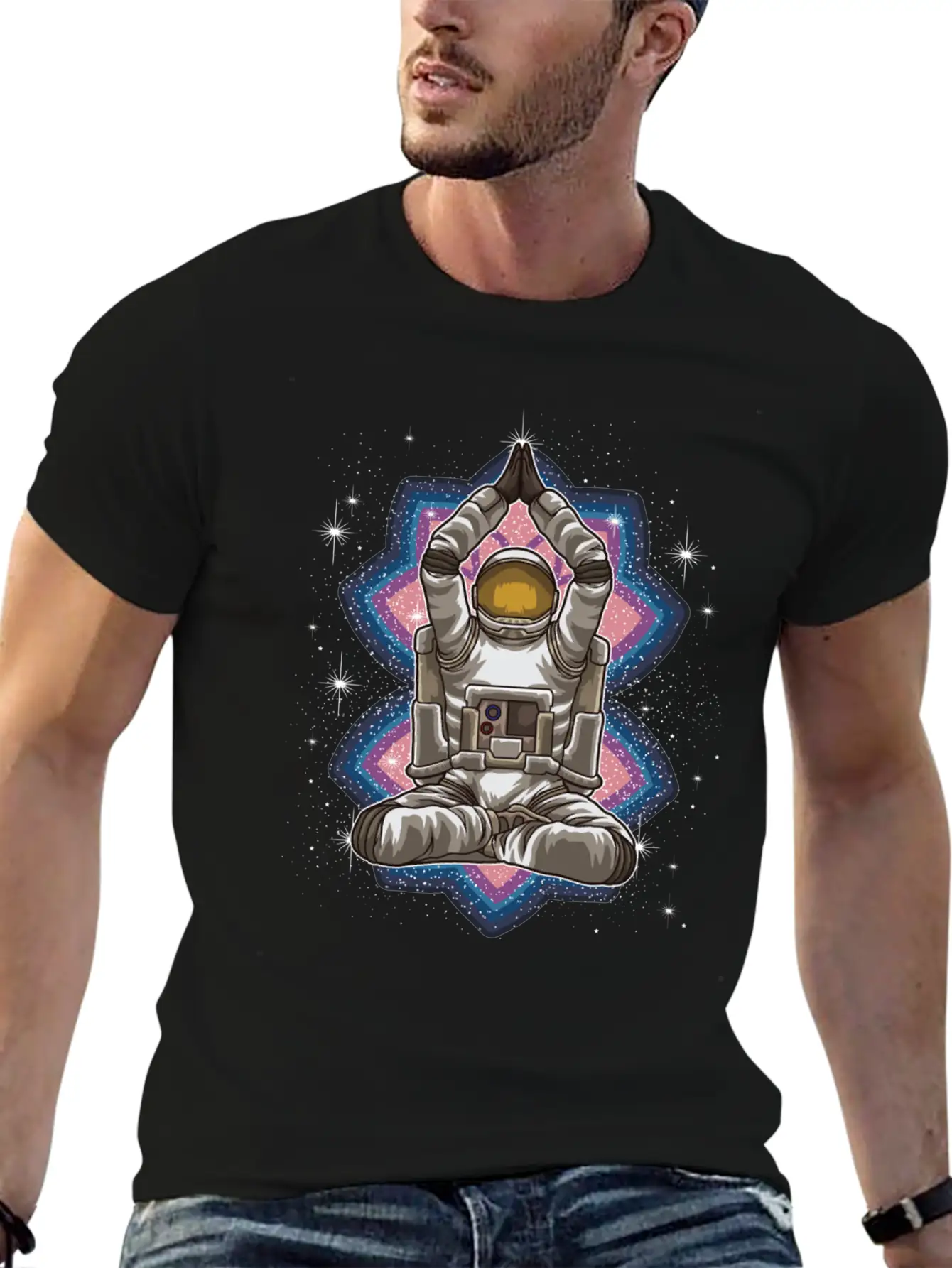 Space Yoga - Astronaut Meditates In The Galaxy Essential Cotton Tee For Daily Outfits – Unisex Style