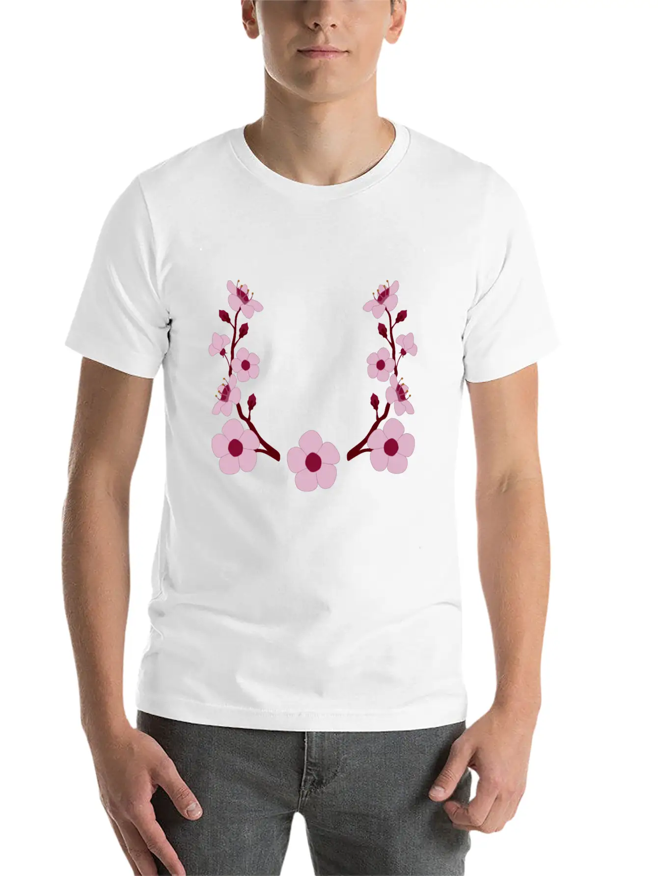 Spring Cherry Blossoms And Budding Flower Laurel Modern Fit Casual T-Shirt ��� Clean And Versatile Design