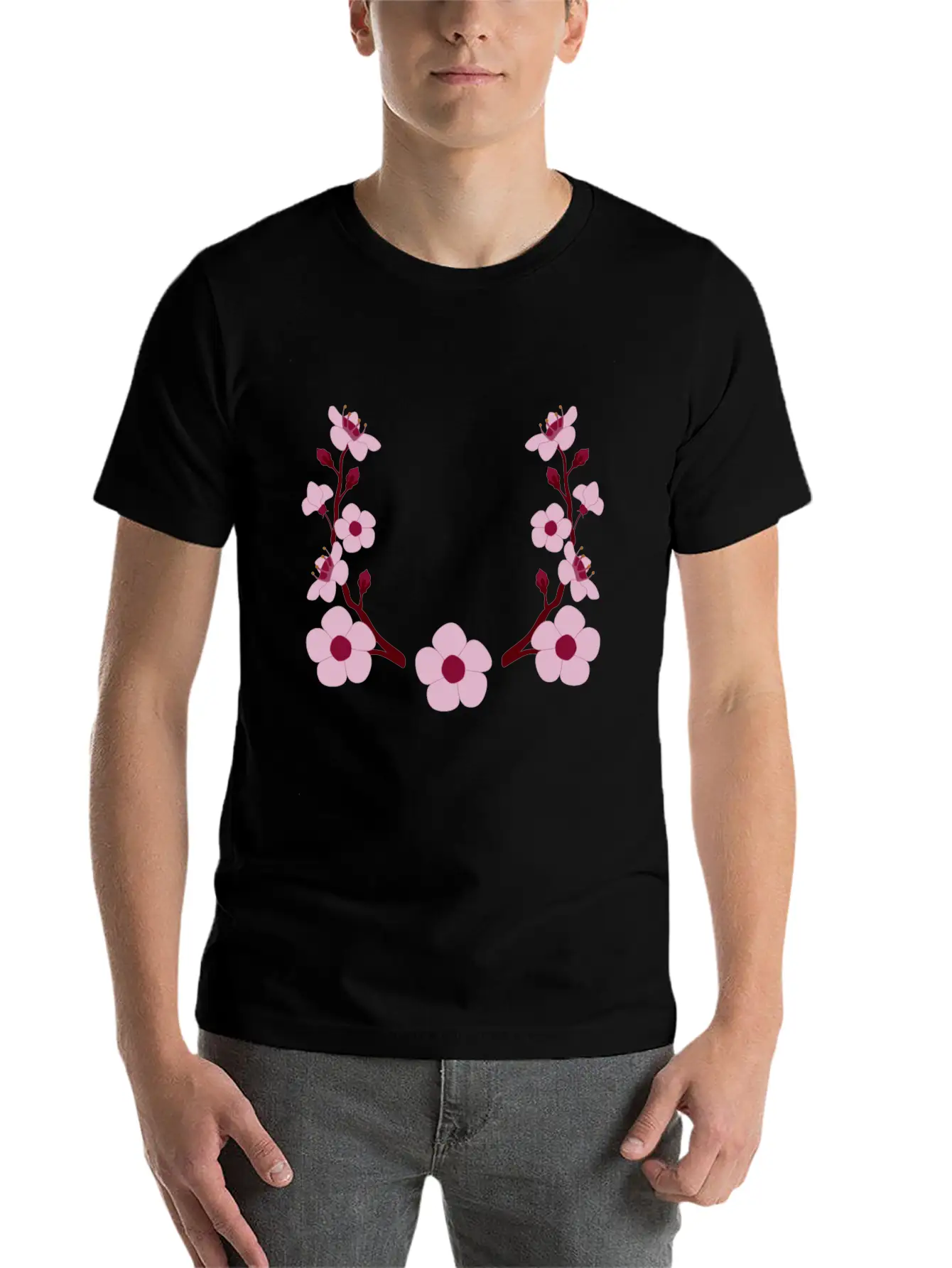 Spring Cherry Blossoms And Budding Flower Laurel Modern Fit Casual T-Shirt ��� Clean And Versatile Design