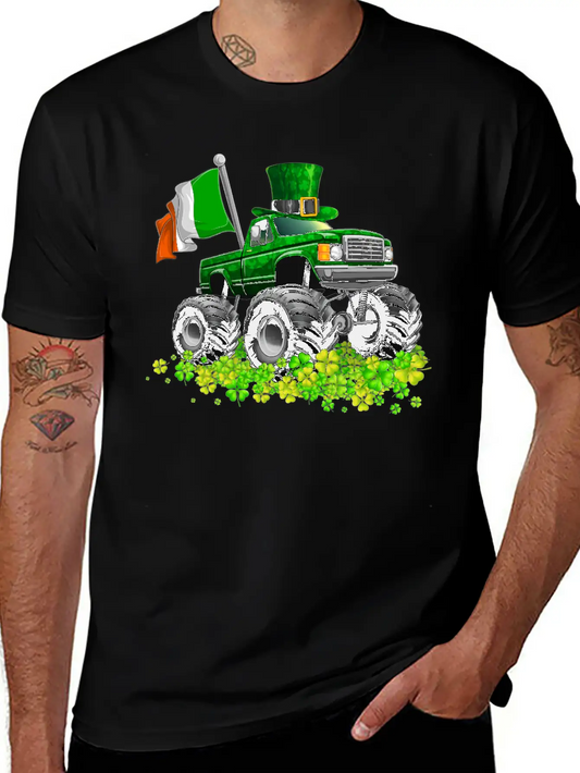 St Patricks Day Toddler Lucky Monster Truck Classic Fit Graphic Tee For Daily Comfort – Unisex Cotton Shirt