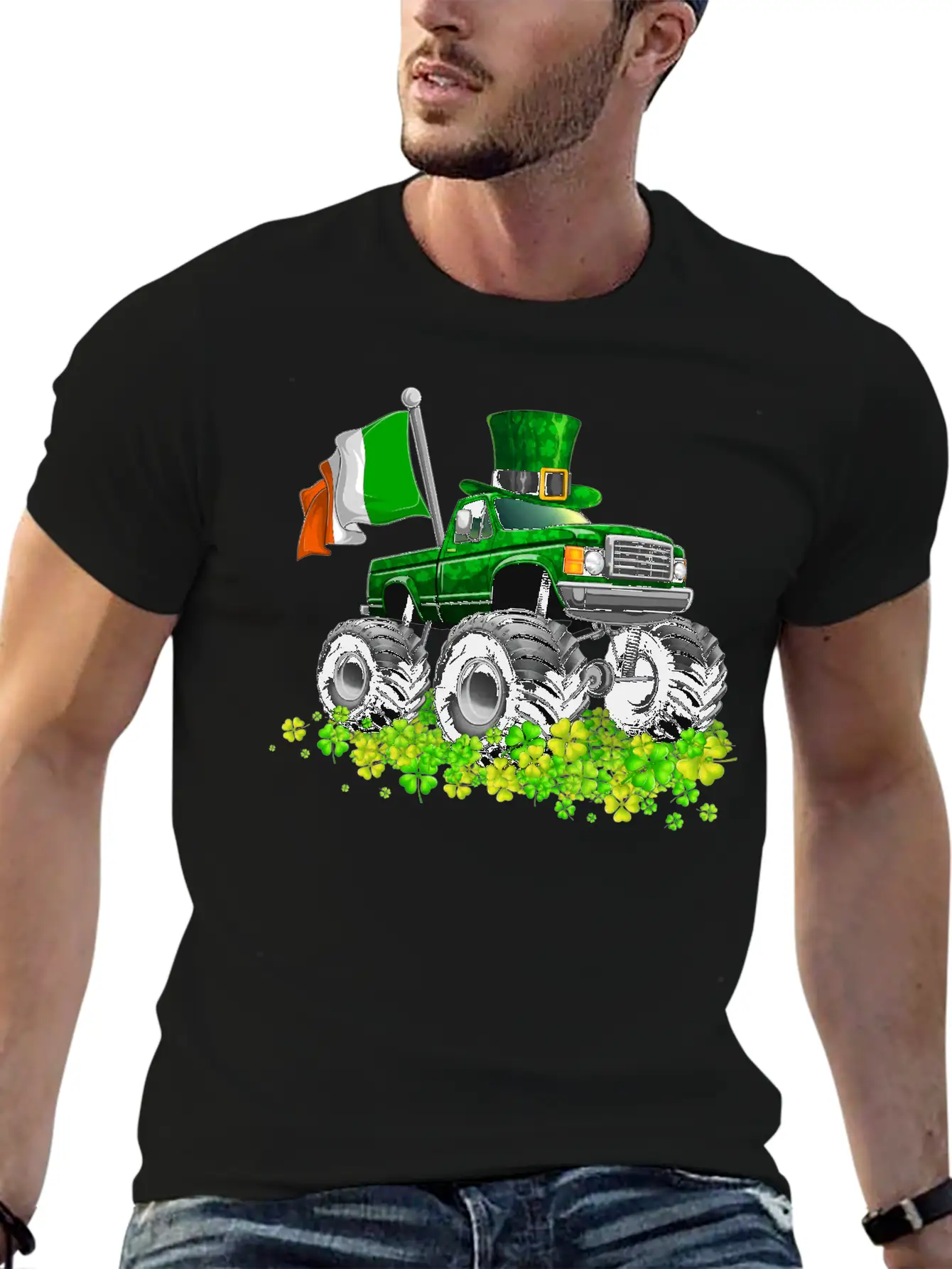 St Patricks Day Toddler Lucky Monster Truck Classic Fit Graphic Tee For Daily Comfort – Unisex Cotton Shirt