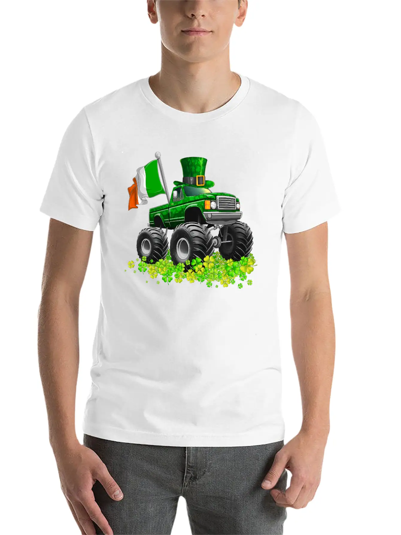 St Patricks Day Toddler Lucky Monster Truck Classic Fit Graphic Tee For Daily Comfort – Unisex Cotton Shirt