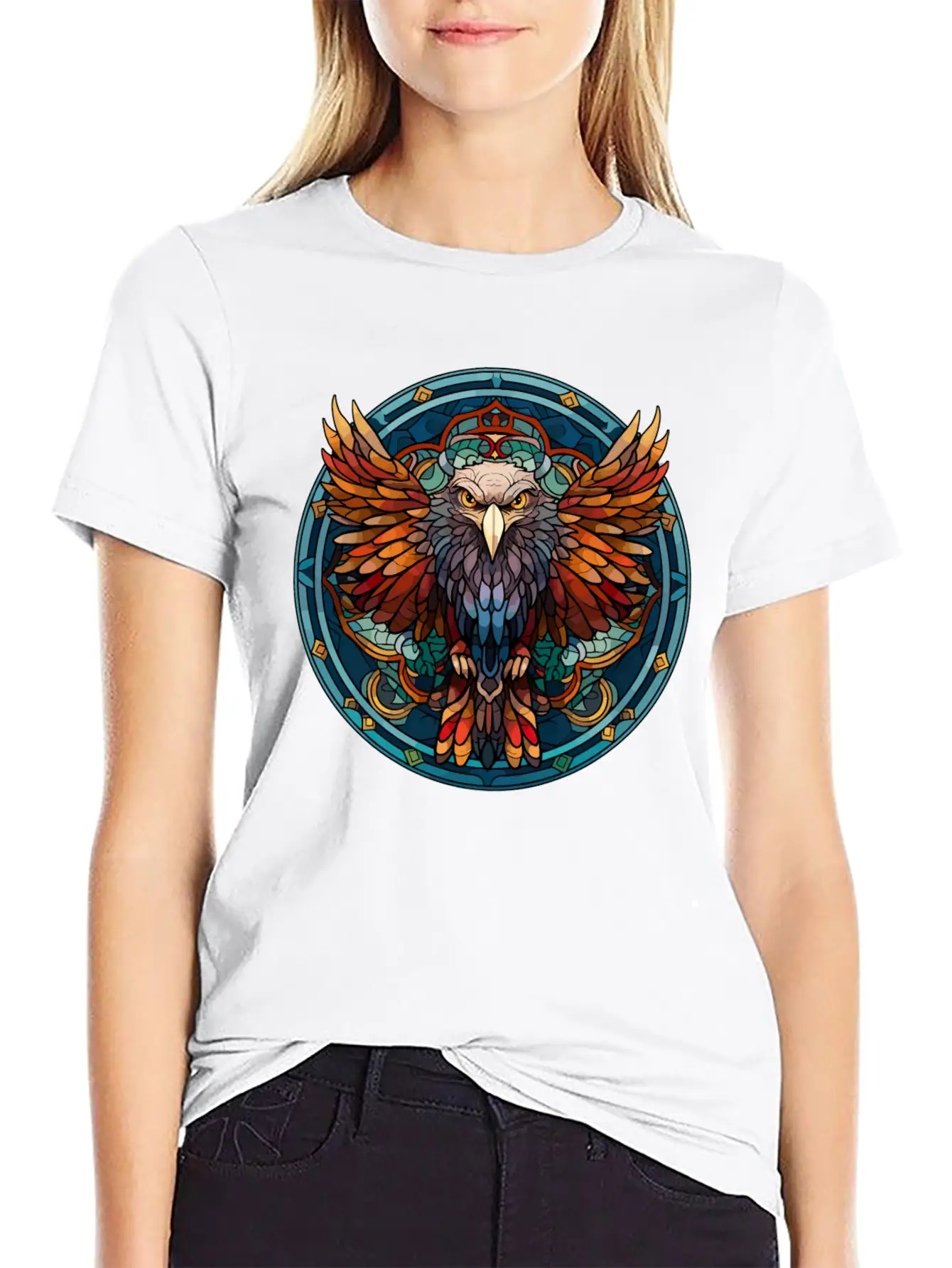 Stained Glass Eagle (3 Of 4) Comfortable Minimalist Graphic Tee – Summer Style Essential