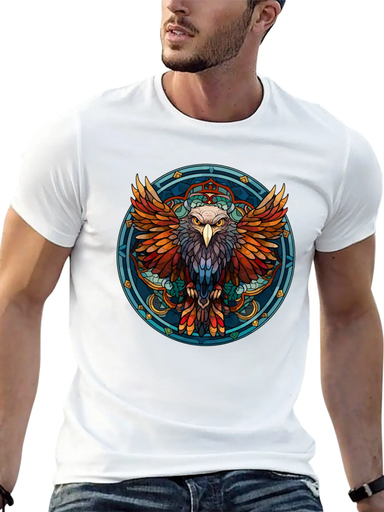Stained Glass Eagle (3 Of 4) Comfortable Minimalist Graphic Tee – Summer Style Essential