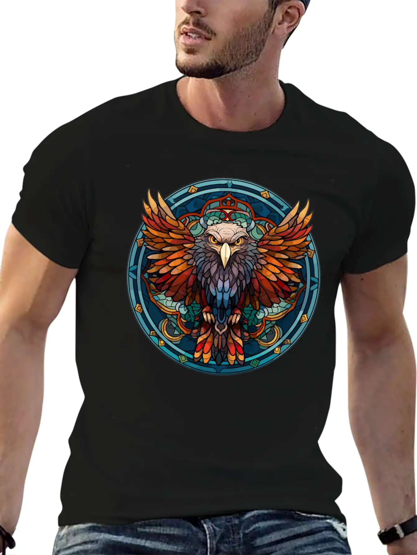 Stained Glass Eagle (3 Of 4) Comfortable Minimalist Graphic Tee – Summer Style Essential