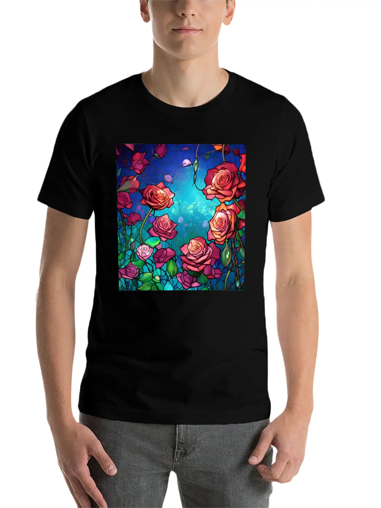Stained Glass Roses Modern Fit Casual T-Shirt – Clean And Versatile Design