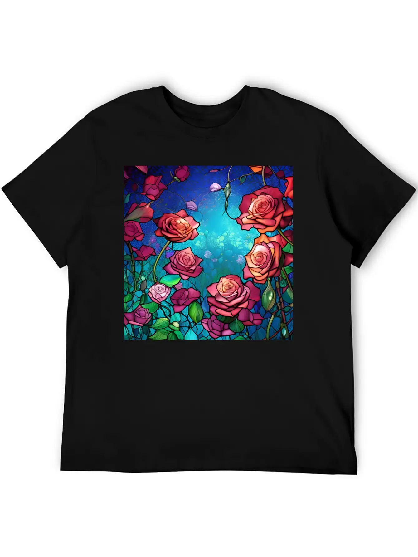 Stained Glass Roses Modern Fit Casual T-Shirt – Clean And Versatile Design