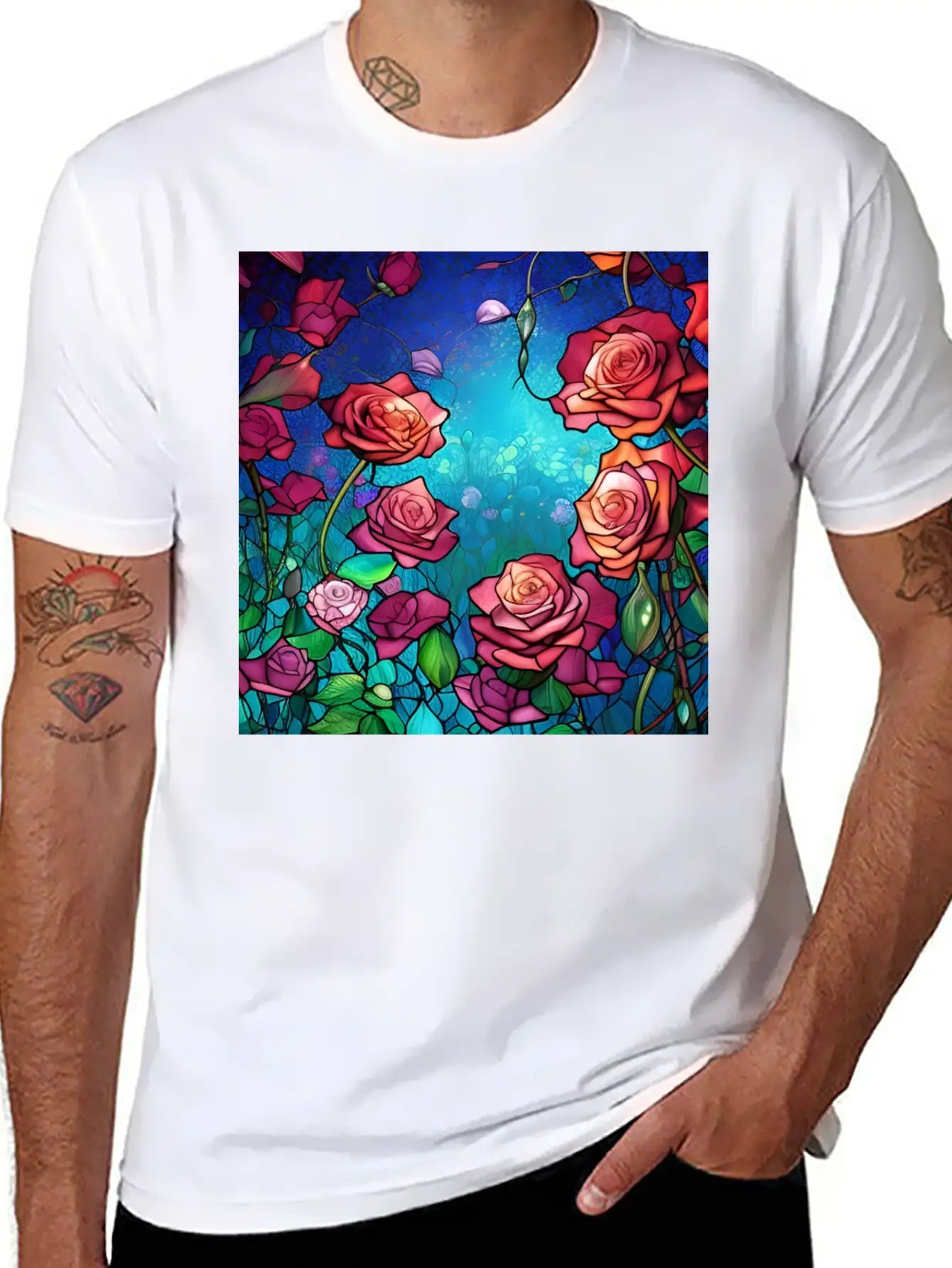 Stained Glass Roses Modern Fit Casual T-Shirt – Clean And Versatile Design