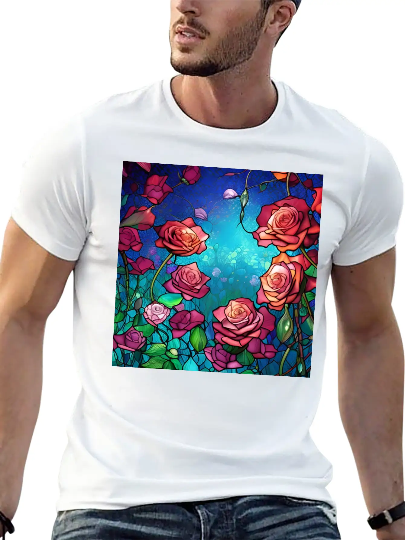 Stained Glass Roses Modern Fit Casual T-Shirt – Clean And Versatile Design
