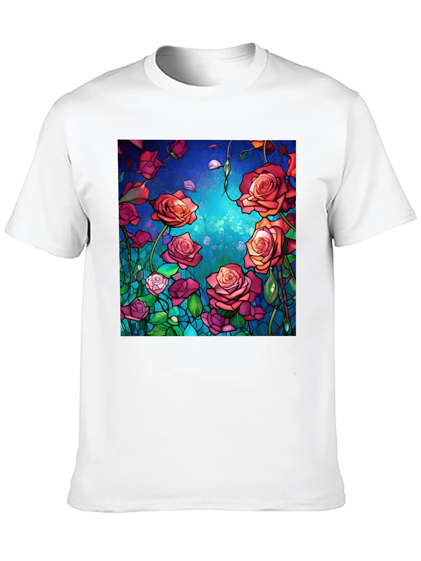 Stained Glass Roses Modern Fit Casual T-Shirt – Clean And Versatile Design