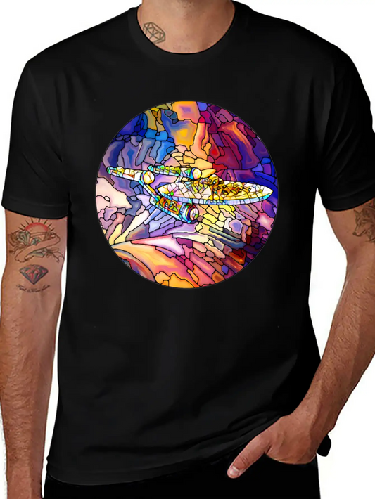 Stained Glass Spaceship Soft Cotton Short Sleeve Tee – Unisex Wardrobe Staple