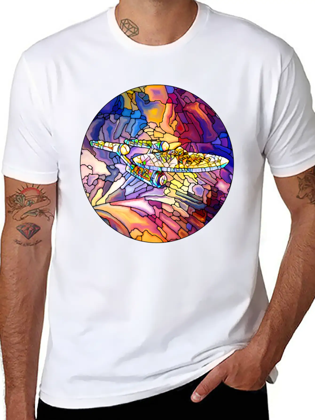 Stained Glass Spaceship Soft Cotton Short Sleeve Tee – Unisex Wardrobe Staple
