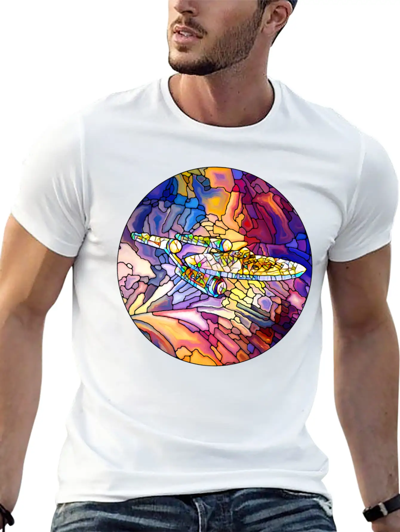 Stained Glass Spaceship Soft Cotton Short Sleeve Tee – Unisex Wardrobe Staple