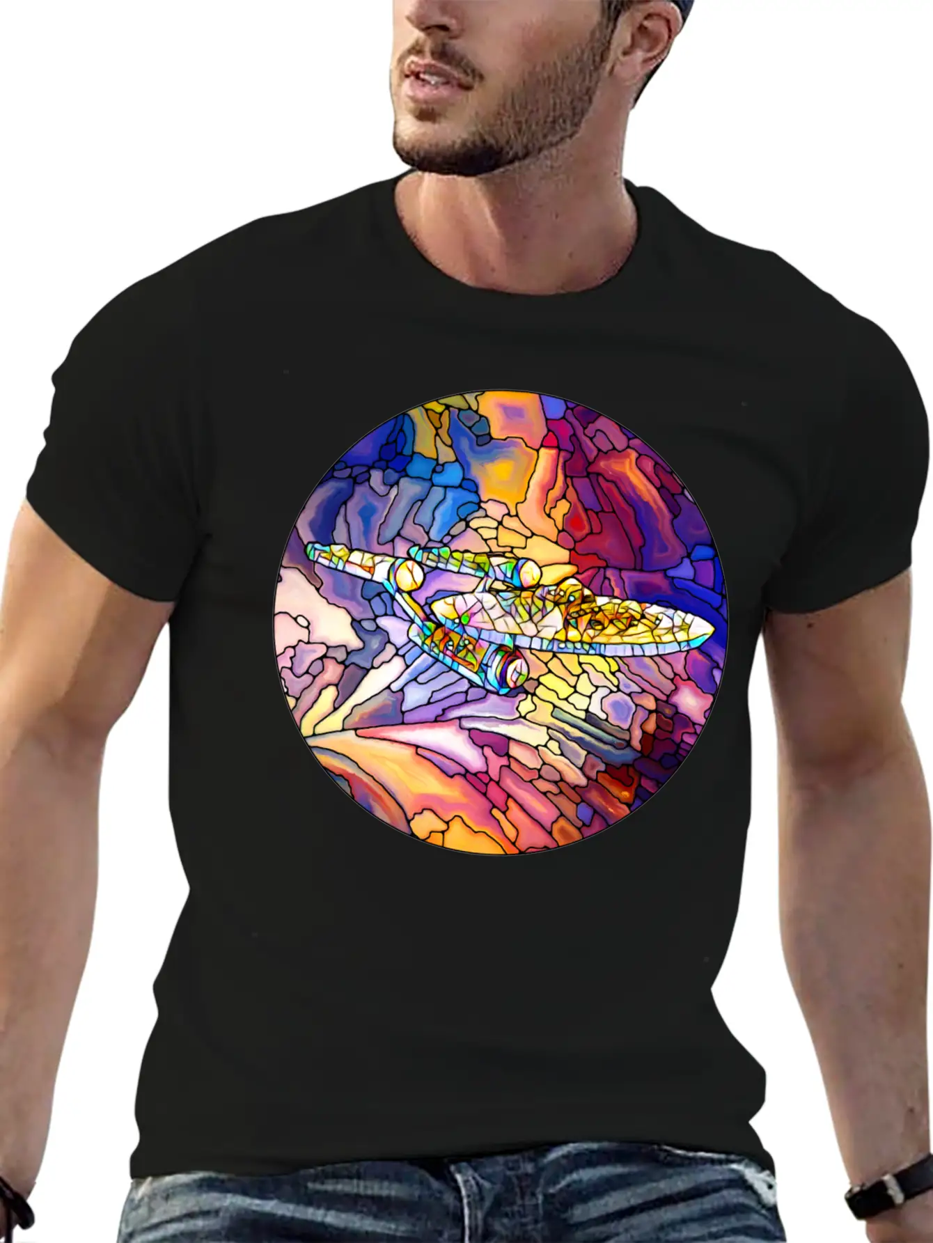 Stained Glass Spaceship Soft Cotton Short Sleeve Tee – Unisex Wardrobe Staple