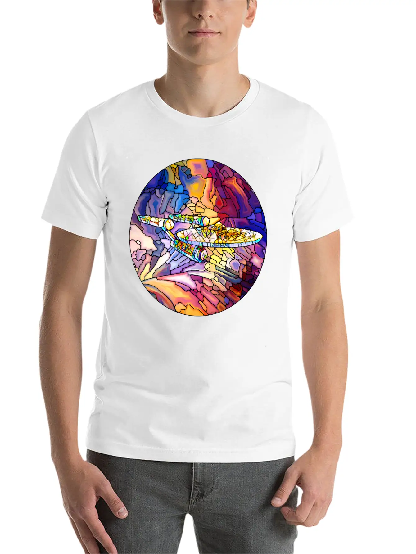 Stained Glass Spaceship Soft Cotton Short Sleeve Tee – Unisex Wardrobe Staple