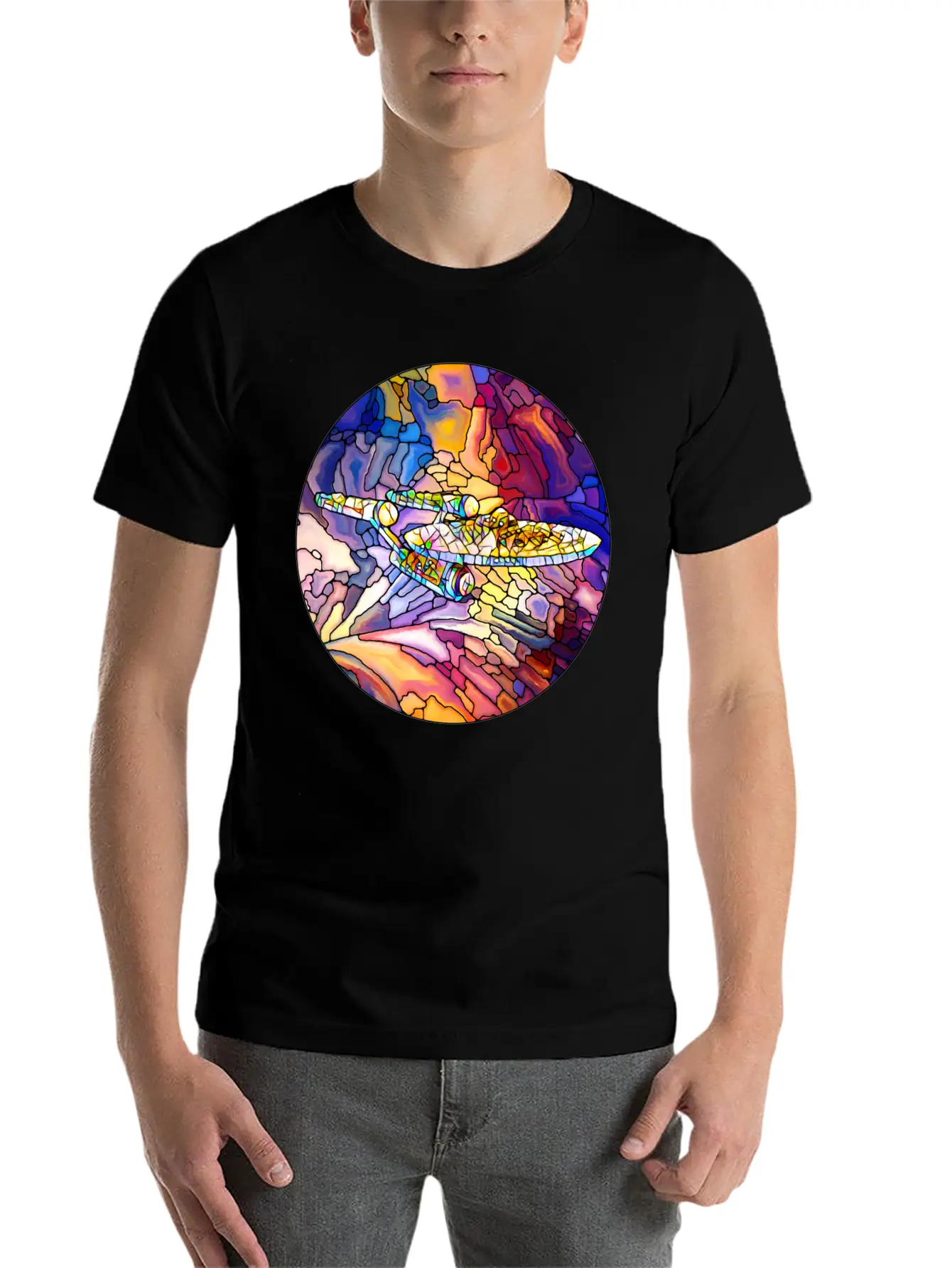 Stained Glass Spaceship Soft Cotton Short Sleeve Tee – Unisex Wardrobe Staple