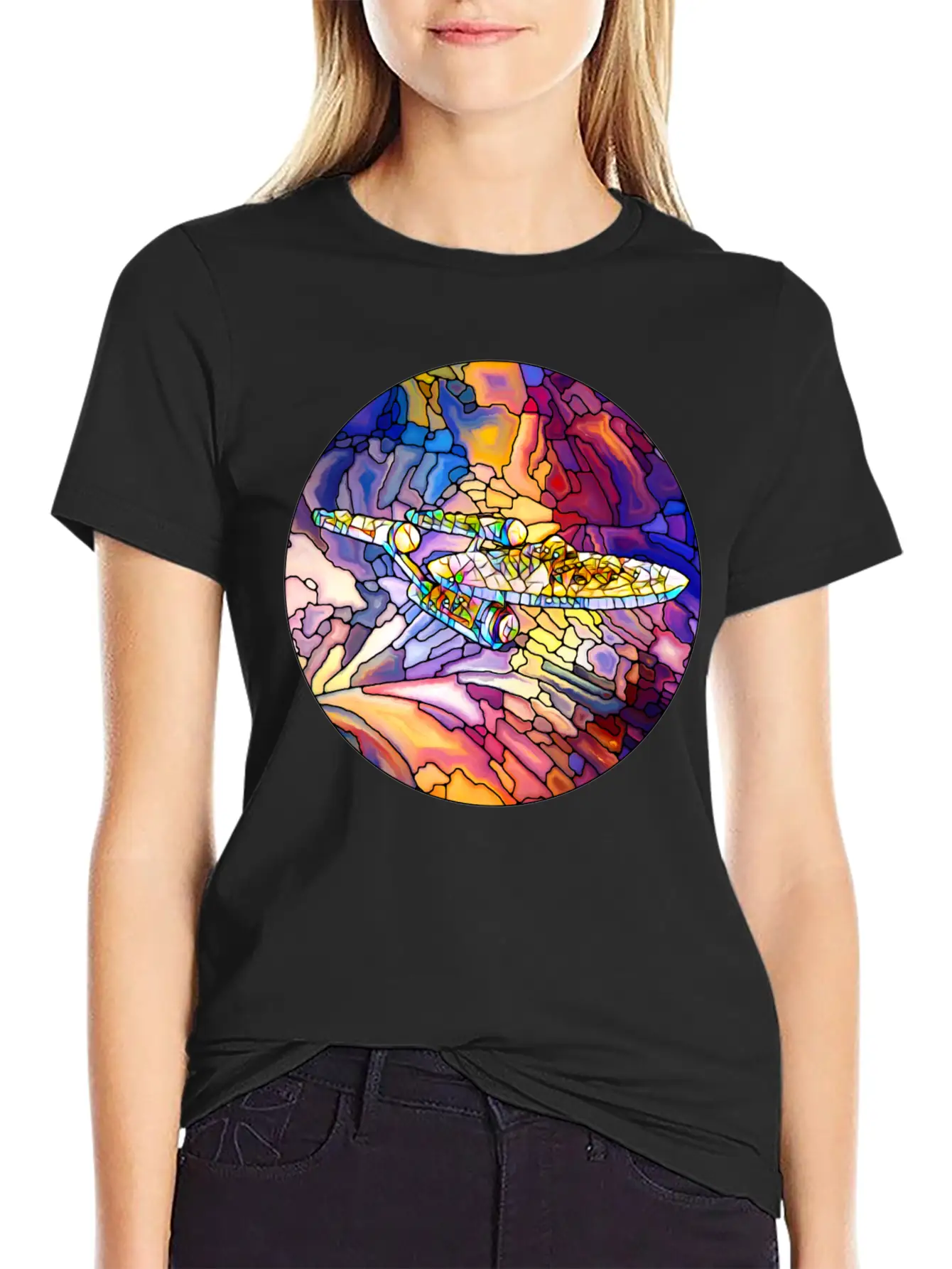 Stained Glass Spaceship Soft Cotton Short Sleeve Tee – Unisex Wardrobe Staple